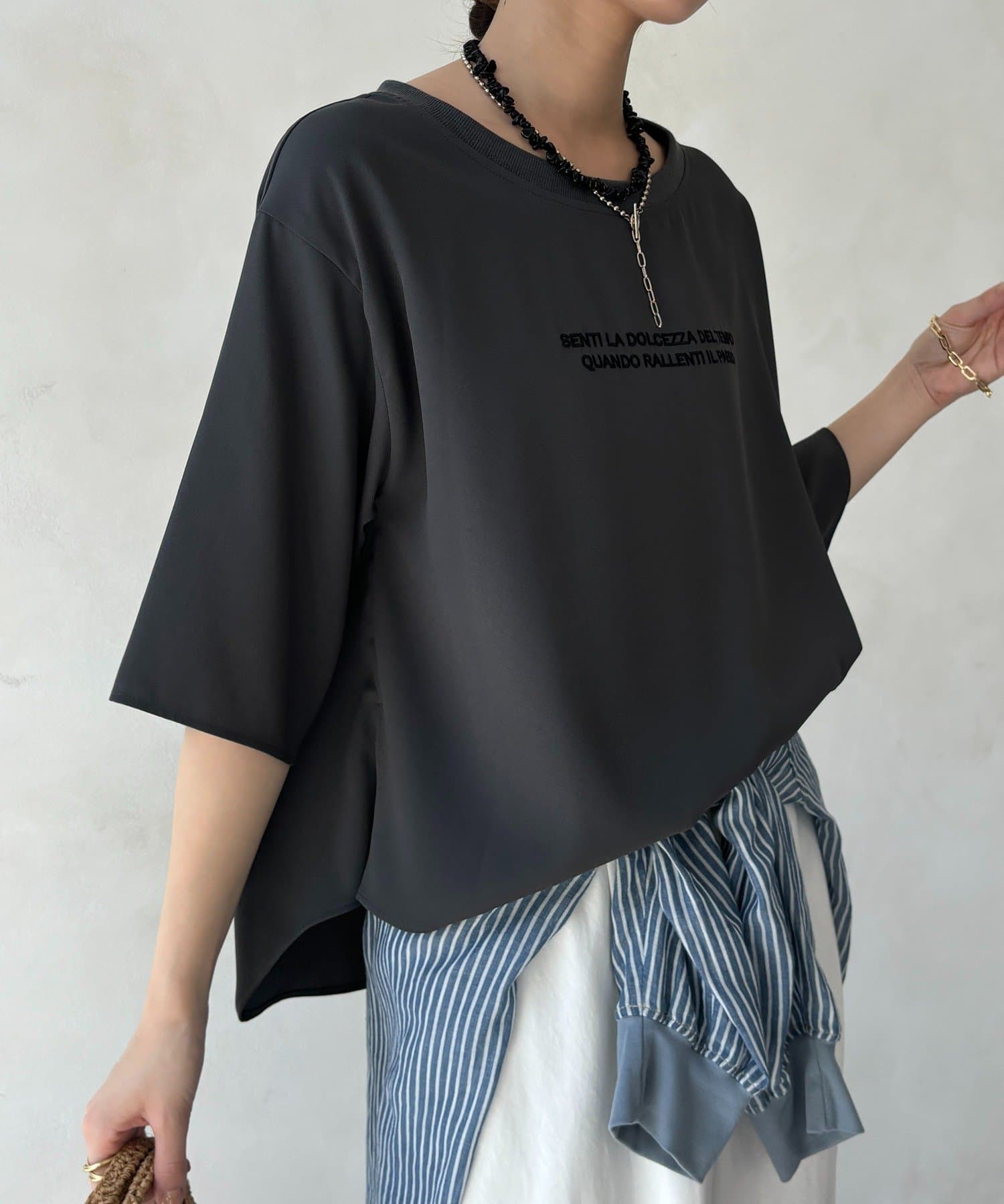 DOUDOU(ドゥドゥ) 刺繍ロゴジョーゼットTEE