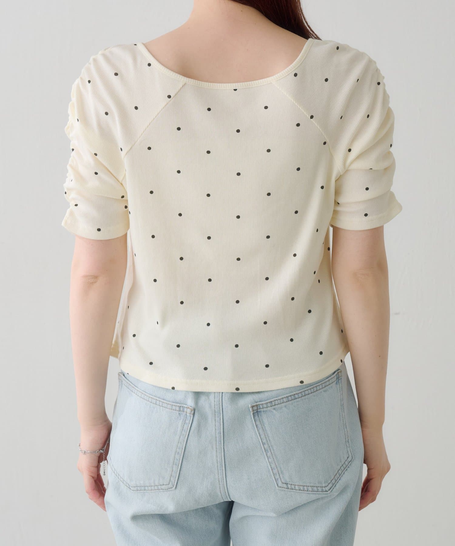 Kastane(カスタネ) 【WEB先行/無地&ドット&ボーダー】ギャザーテレコ半袖カーディガン