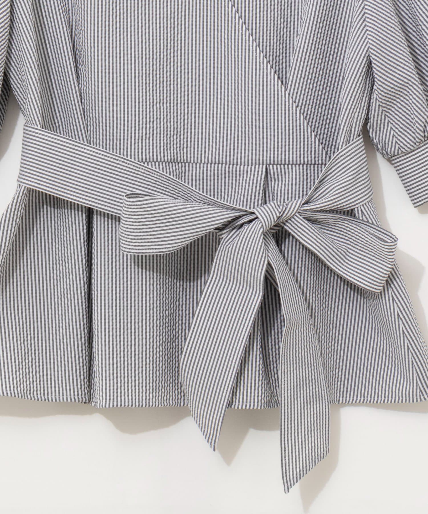 NOLLEY'S(ノーリーズ) ウォッシャブルサッカーベルト付ペプラムブラウス