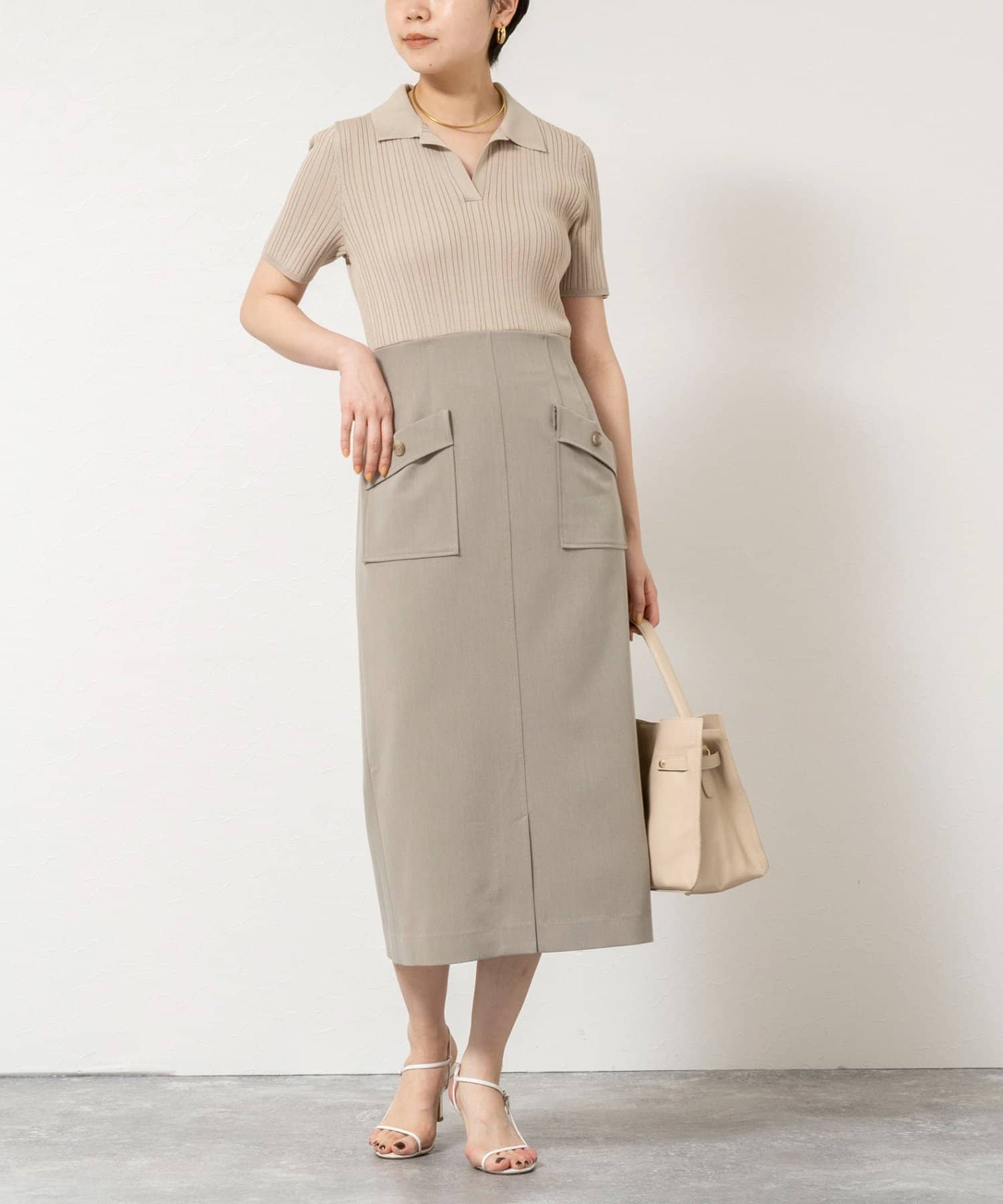 NOLLEY'S(ノーリーズ) ウォッシャブルポロニットタイトスカートドッキングワンピース