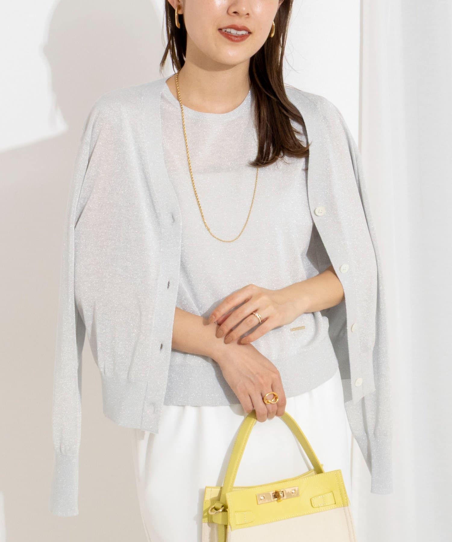 NOLLEY'S(ノーリーズ) 《手洗い可能/アンサンブル対応》ラメVネックカーディガン