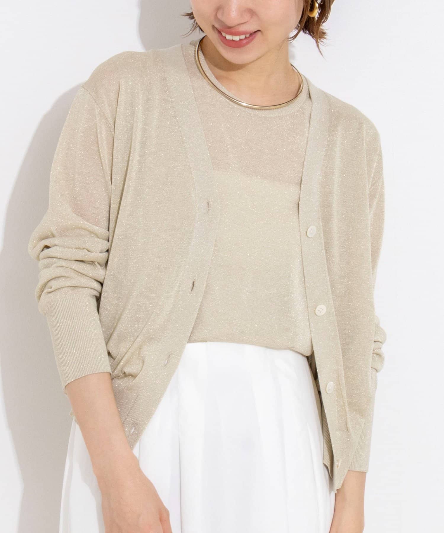 NOLLEY'S(ノーリーズ) 《手洗い可能/アンサンブル対応》ラメVネックカーディガン