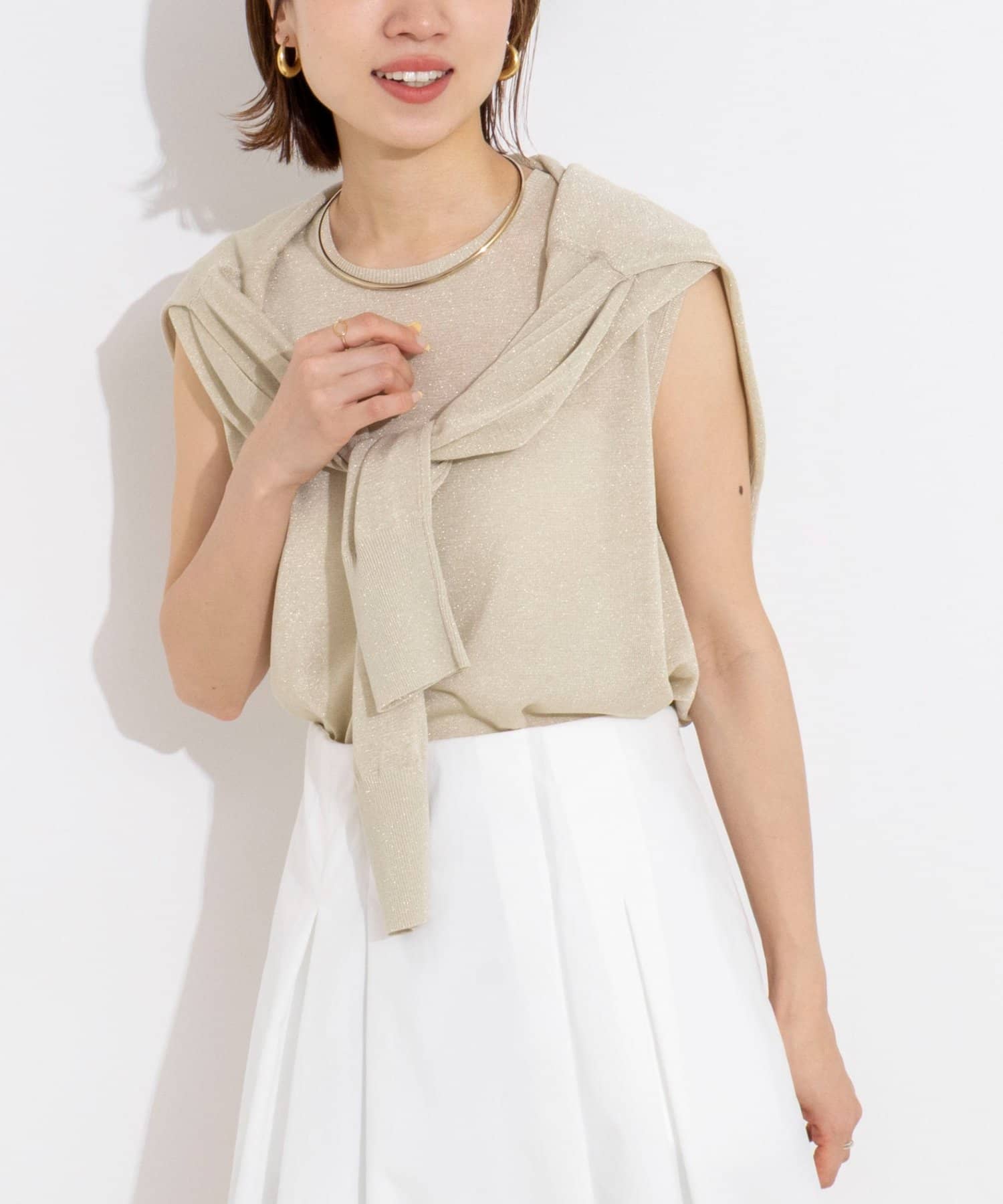 NOLLEY'S(ノーリーズ) 《手洗い可能/アンサンブル対応》ラメノースリーブプルオーバー