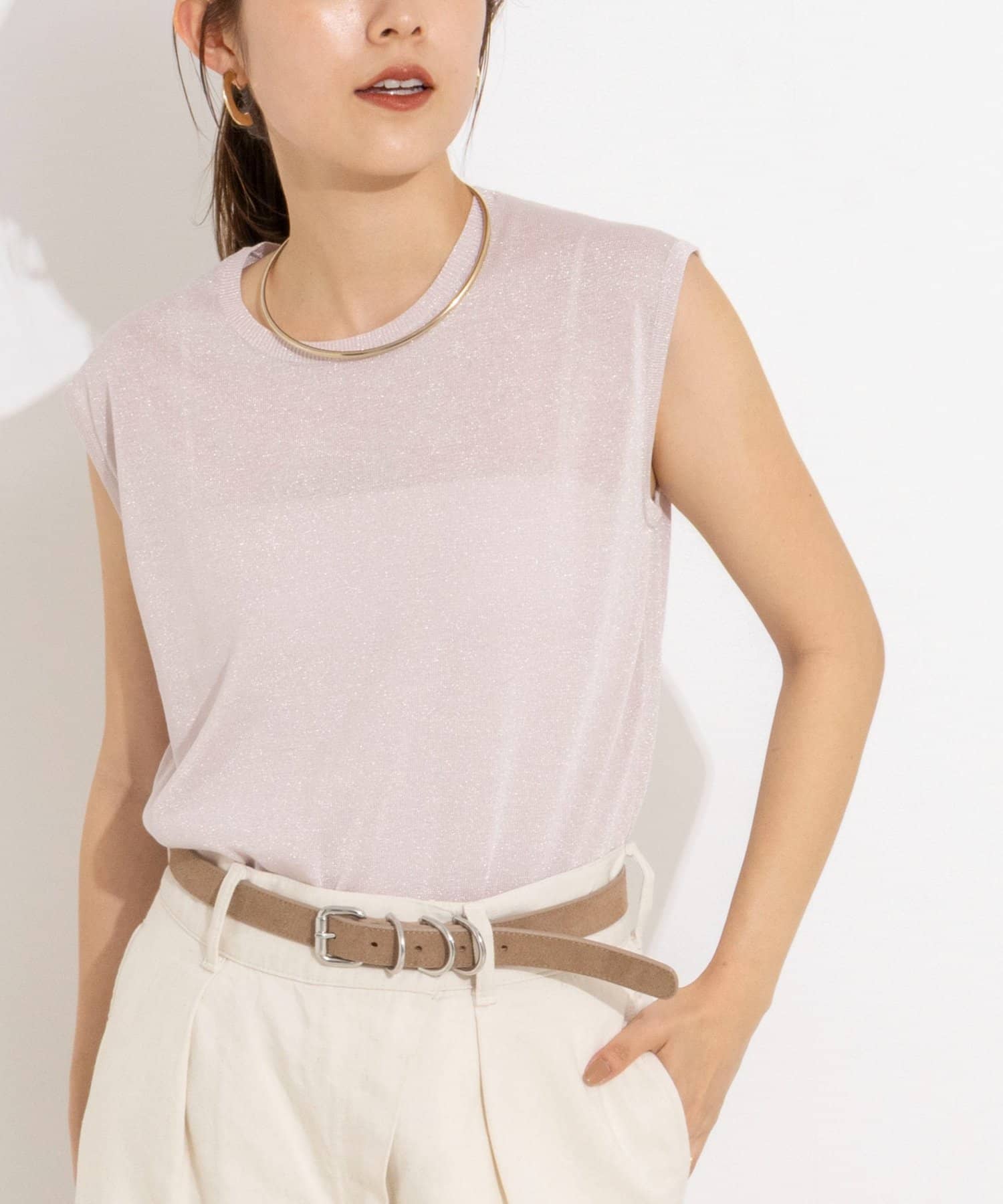 NOLLEY'S(ノーリーズ) 《手洗い可能/アンサンブル対応》ラメノースリーブプルオーバー