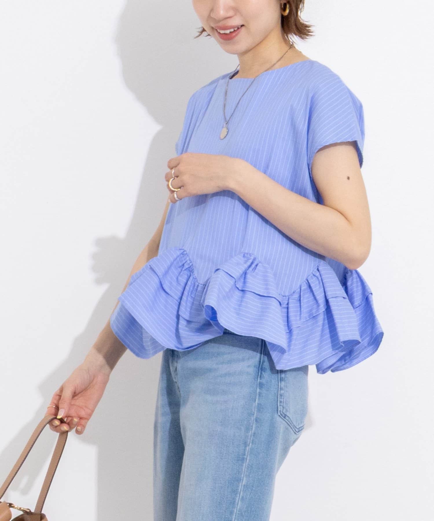 NOLLEY'S(ノーリーズ) ウオッシャブルペプラムフリル2WAY半袖ブラウス