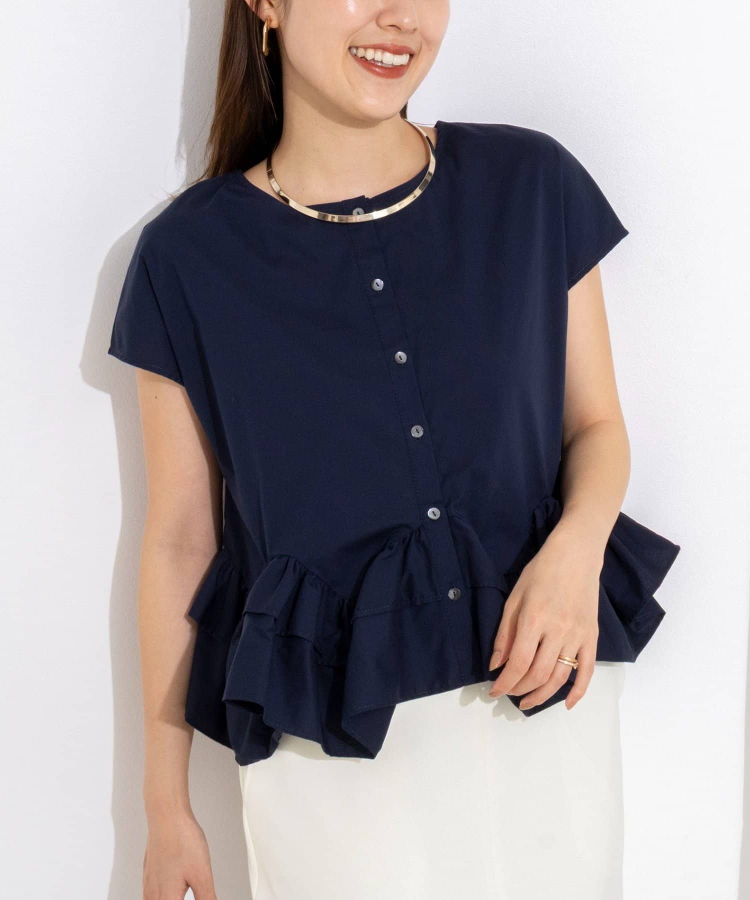 NOLLEY'S(ノーリーズ) ウオッシャブルペプラムフリル2WAY半袖ブラウス