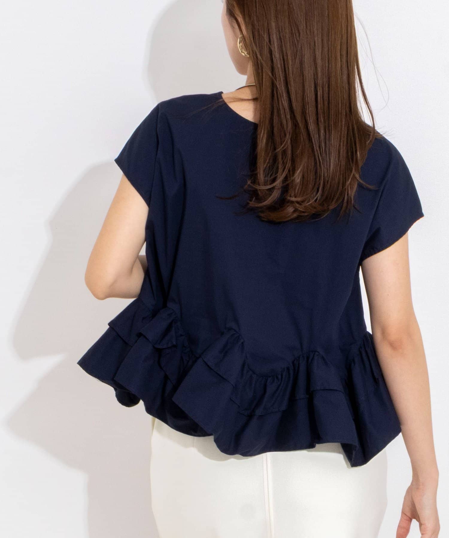 NOLLEY'S(ノーリーズ) ウオッシャブルペプラムフリル2WAY半袖ブラウス