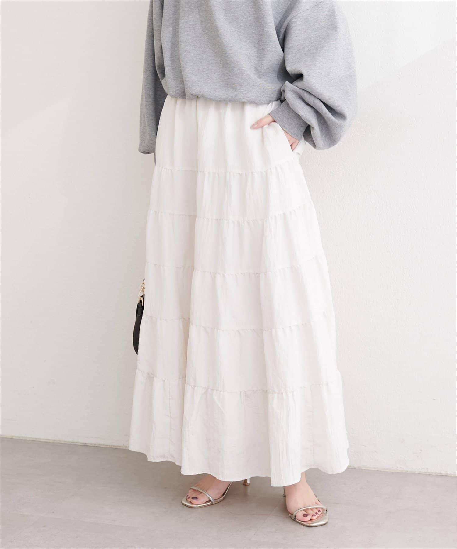 NICE CLAUP / OLIVE des OLIVE OUTLET(ナイスクラップ  / オリーブ デ オリーブ アウトレット) 【natural couture】サテンティアードスカート