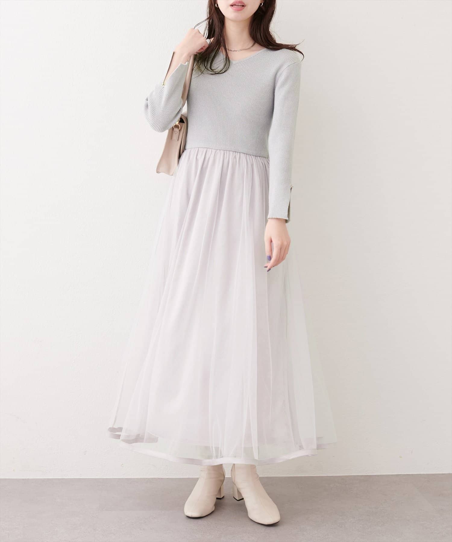 NICE CLAUP / OLIVE des OLIVE OUTLET(ナイスクラップ  / オリーブ デ オリーブ アウトレット) 【natural couture】リボンチャームニットドッキングワンピース