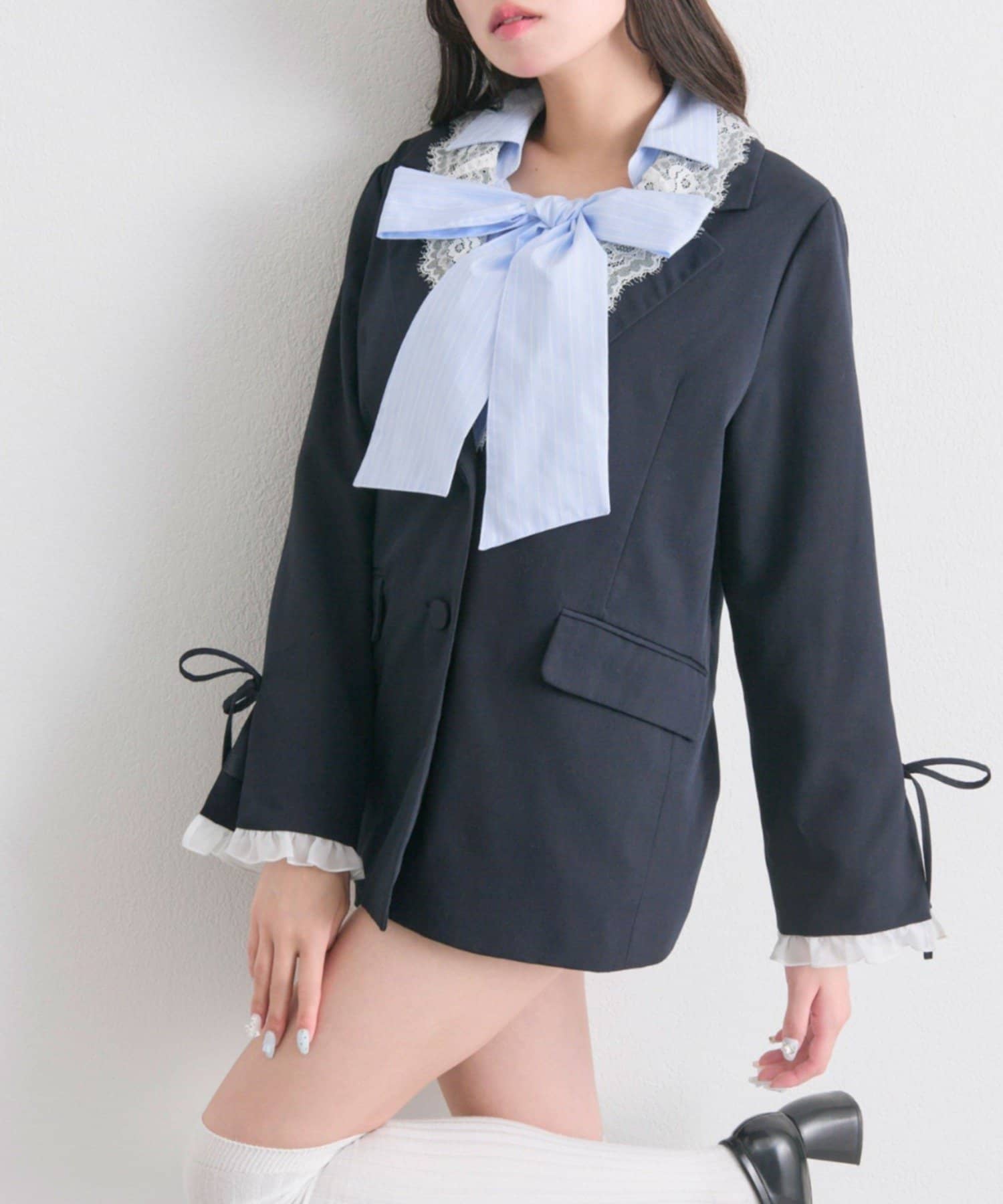 NICE CLAUP / OLIVE des OLIVE OUTLET(ナイスクラップ  / オリーブ デ オリーブ アウトレット) 【OLIVE des OLIVE】レース衿ゆるたぽテーラードジャケット