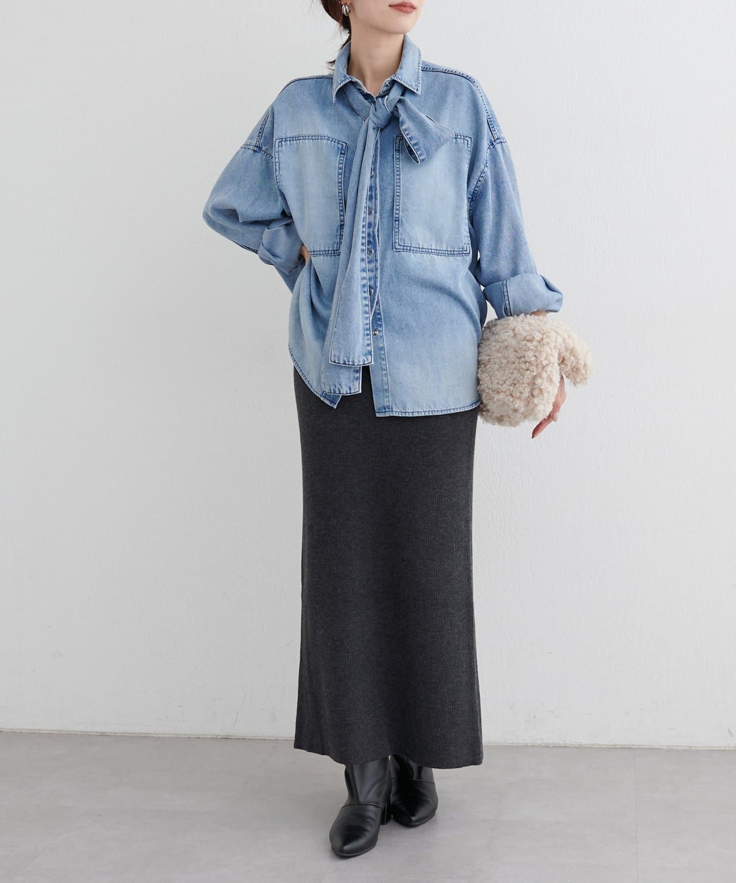 NICE CLAUP / OLIVE des OLIVE OUTLET(ナイスクラップ  / オリーブ デ オリーブ アウトレット) 【LARUTA】カシミアタッチリブニットスカート