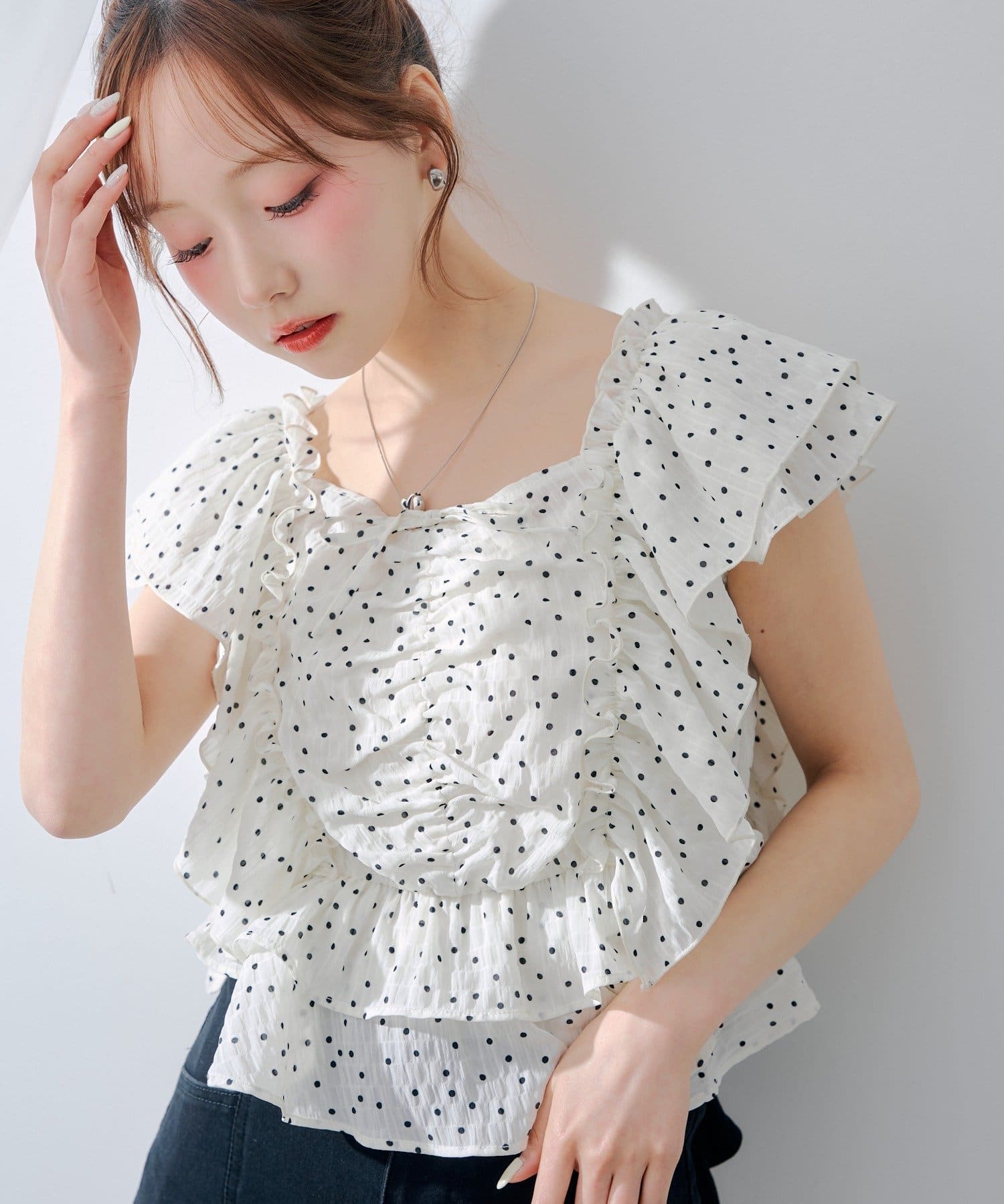 NICE CLAUP / OLIVE des OLIVE OUTLET(ナイスクラップ  / オリーブ デ オリーブ アウトレット) 【continuer】前後2wayフリル袖bブラウス