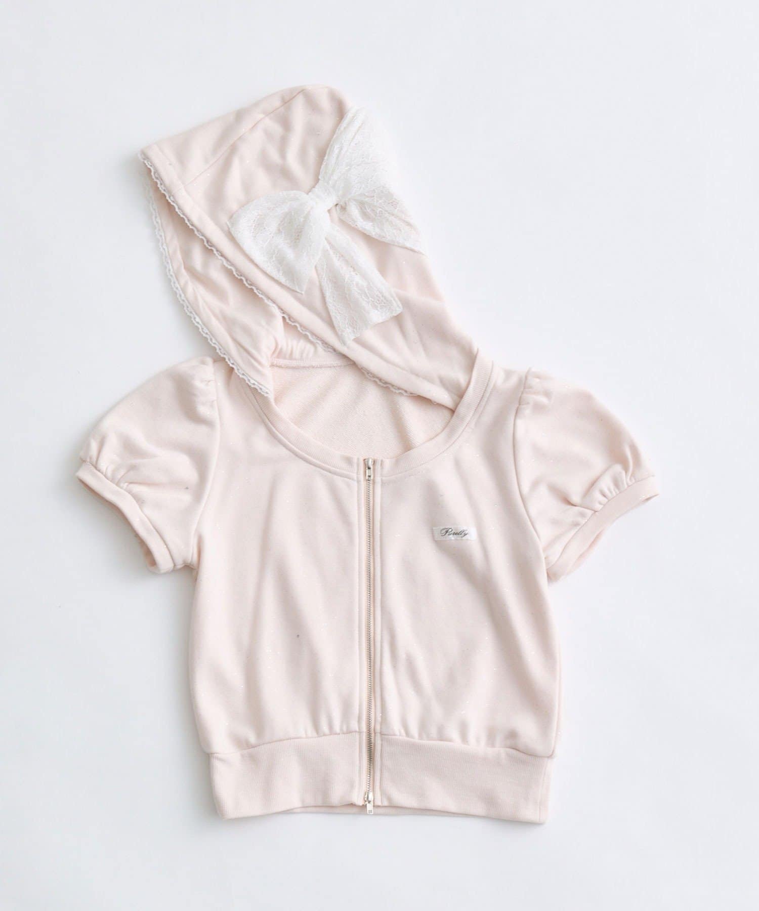 OLIVE des OLIVE(オリーブ デ オリーブ) リボンフード半袖ジップパーカー