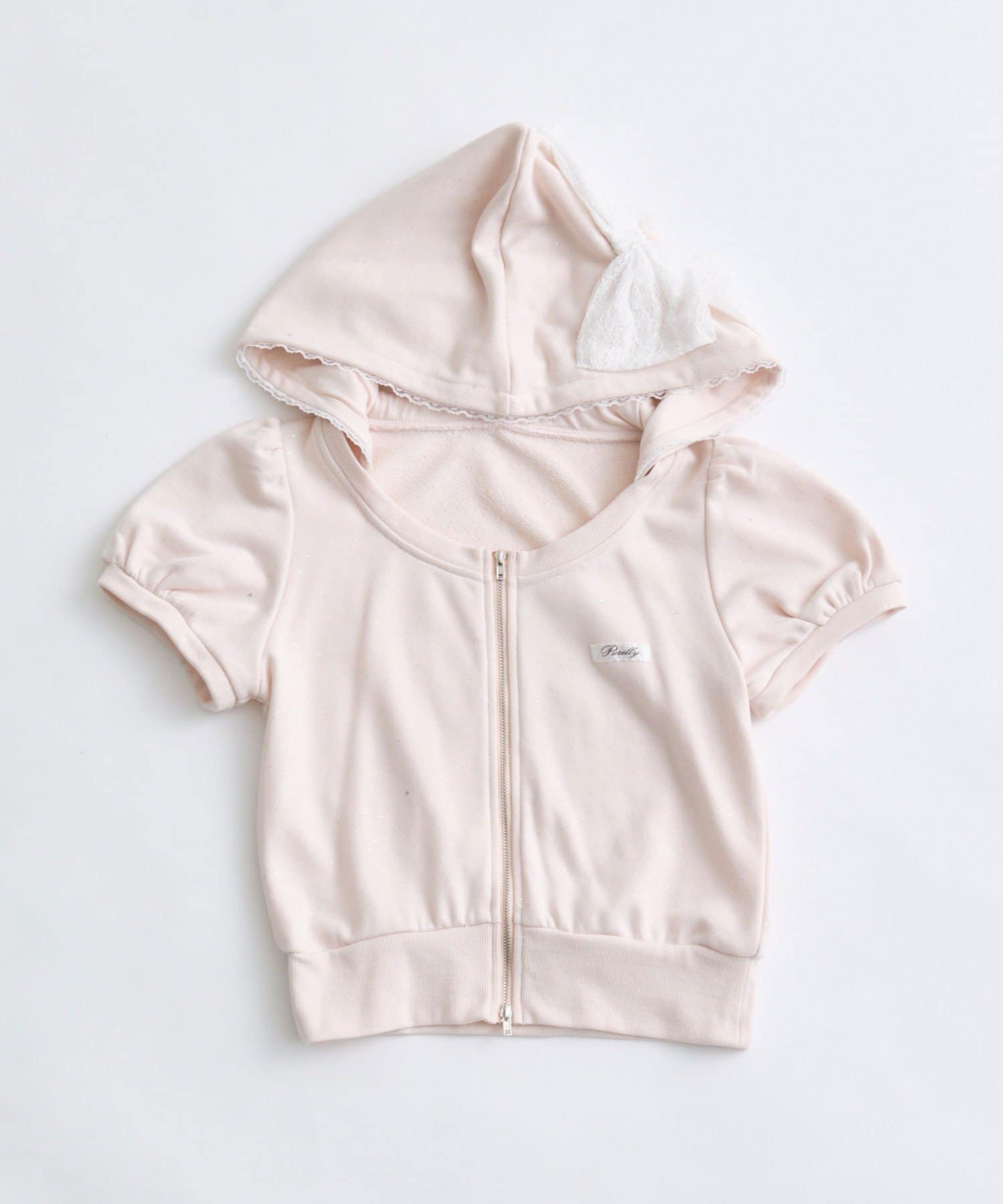 OLIVE des OLIVE(オリーブ デ オリーブ) リボンフード半袖ジップパーカー