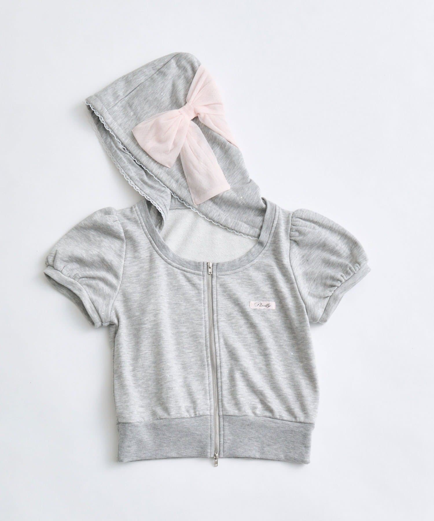 OLIVE des OLIVE(オリーブ デ オリーブ) リボンフード半袖ジップパーカー