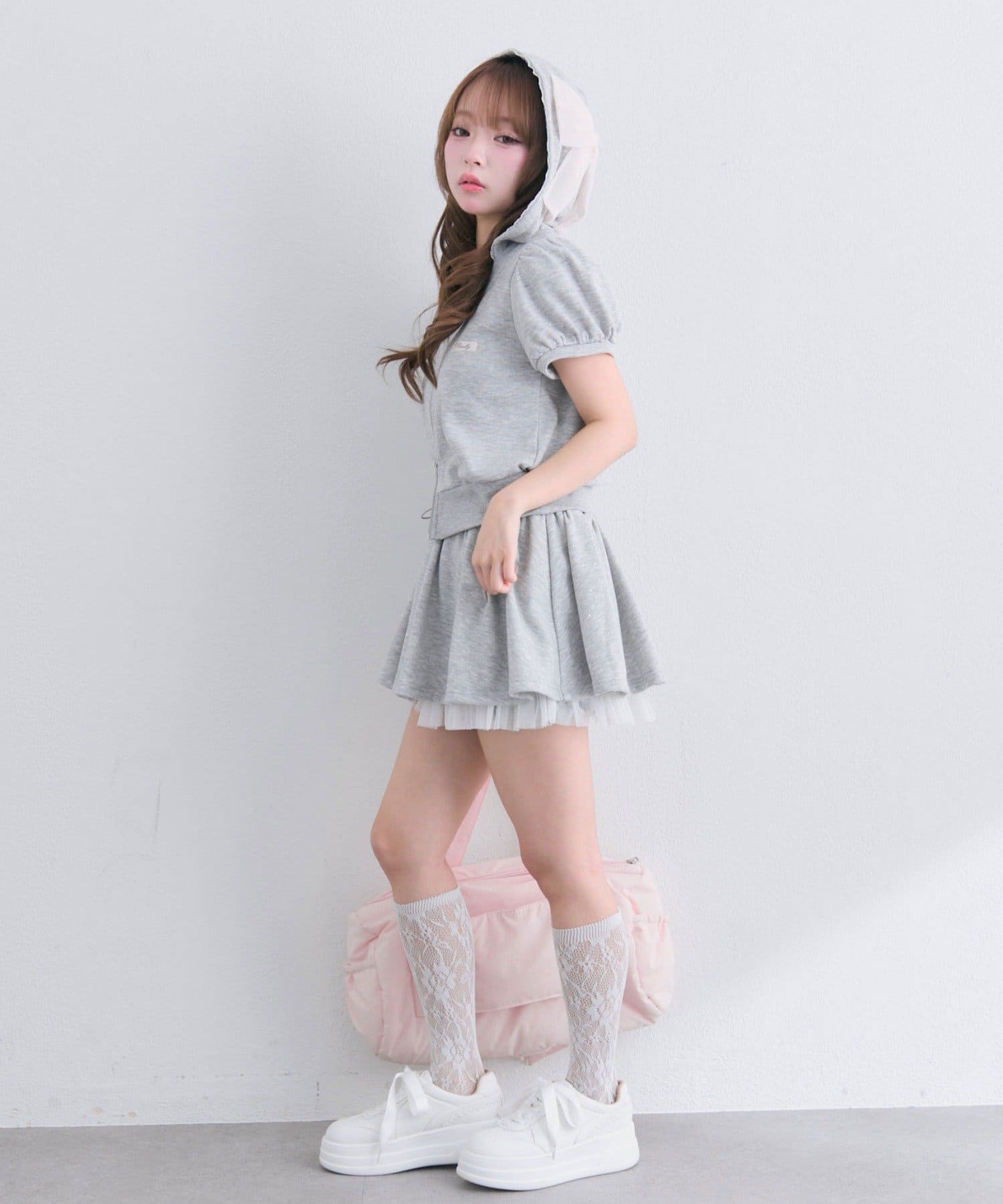 OLIVE des OLIVE(オリーブ デ オリーブ) リボンフード半袖ジップパーカー