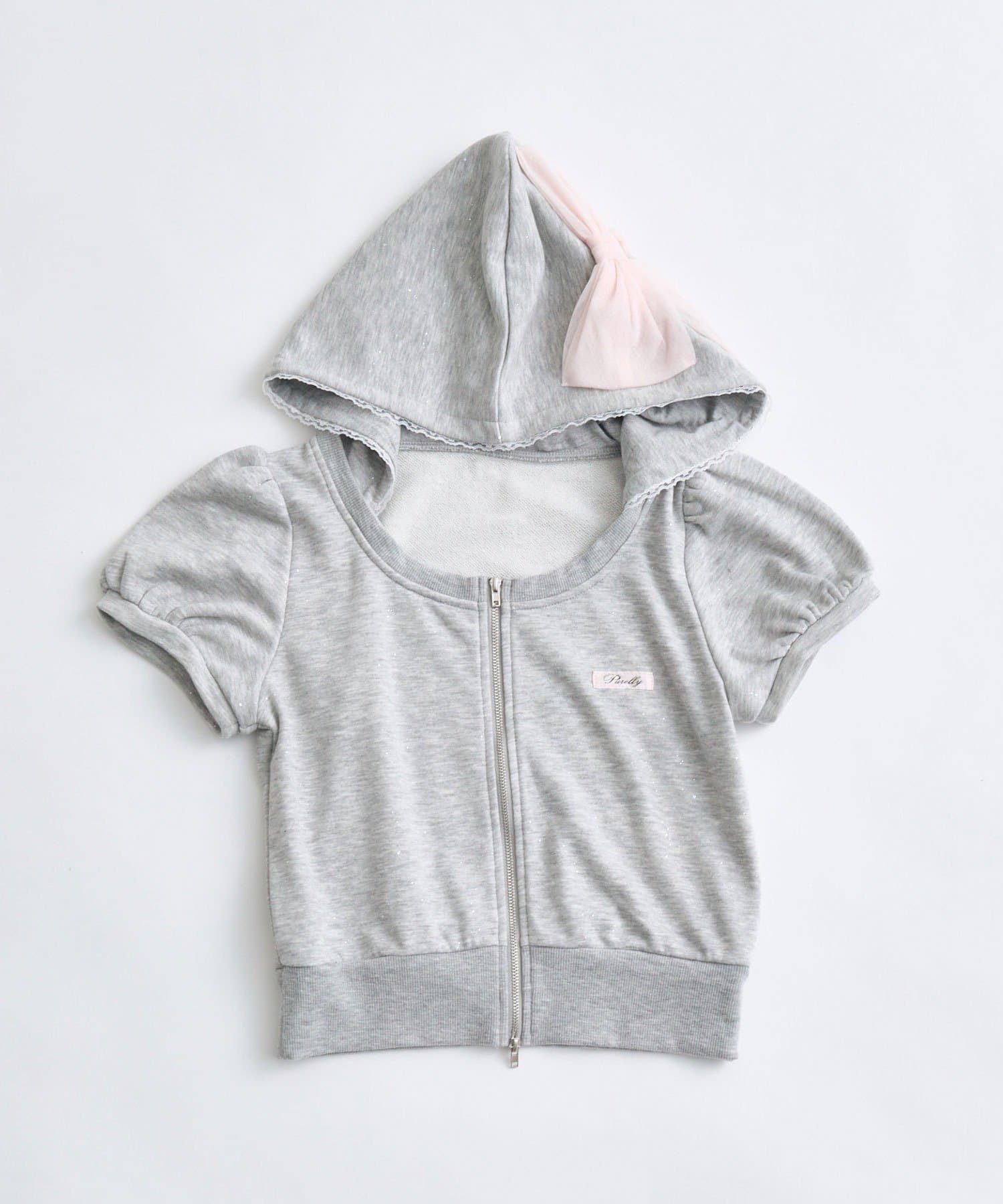 OLIVE des OLIVE(オリーブ デ オリーブ) リボンフード半袖ジップパーカー