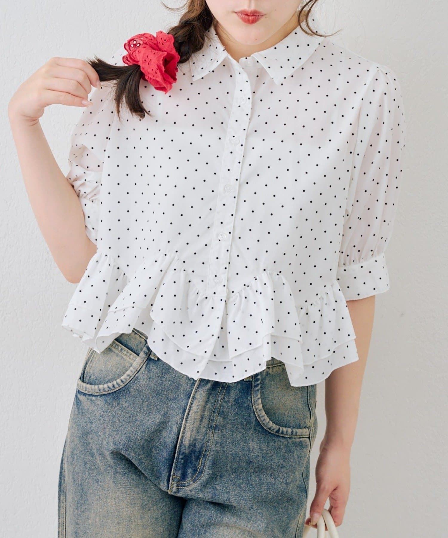 NICE CLAUP / OLIVE des OLIVE OUTLET(ナイスクラップ  / オリーブ デ オリーブ アウトレット) 【ANOTHER BRANCH】フリルヘムブラウス