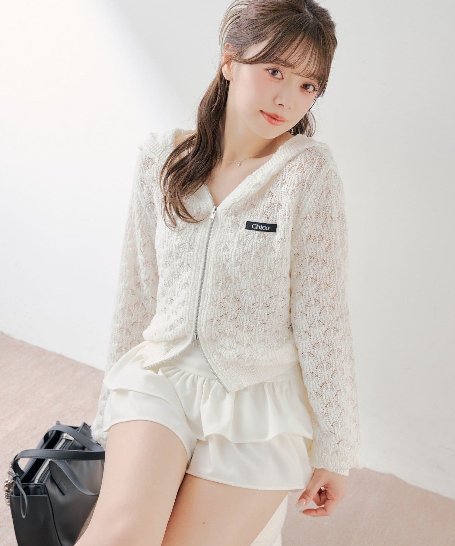 Chico(チコ) 柄編みニットフードパーカー