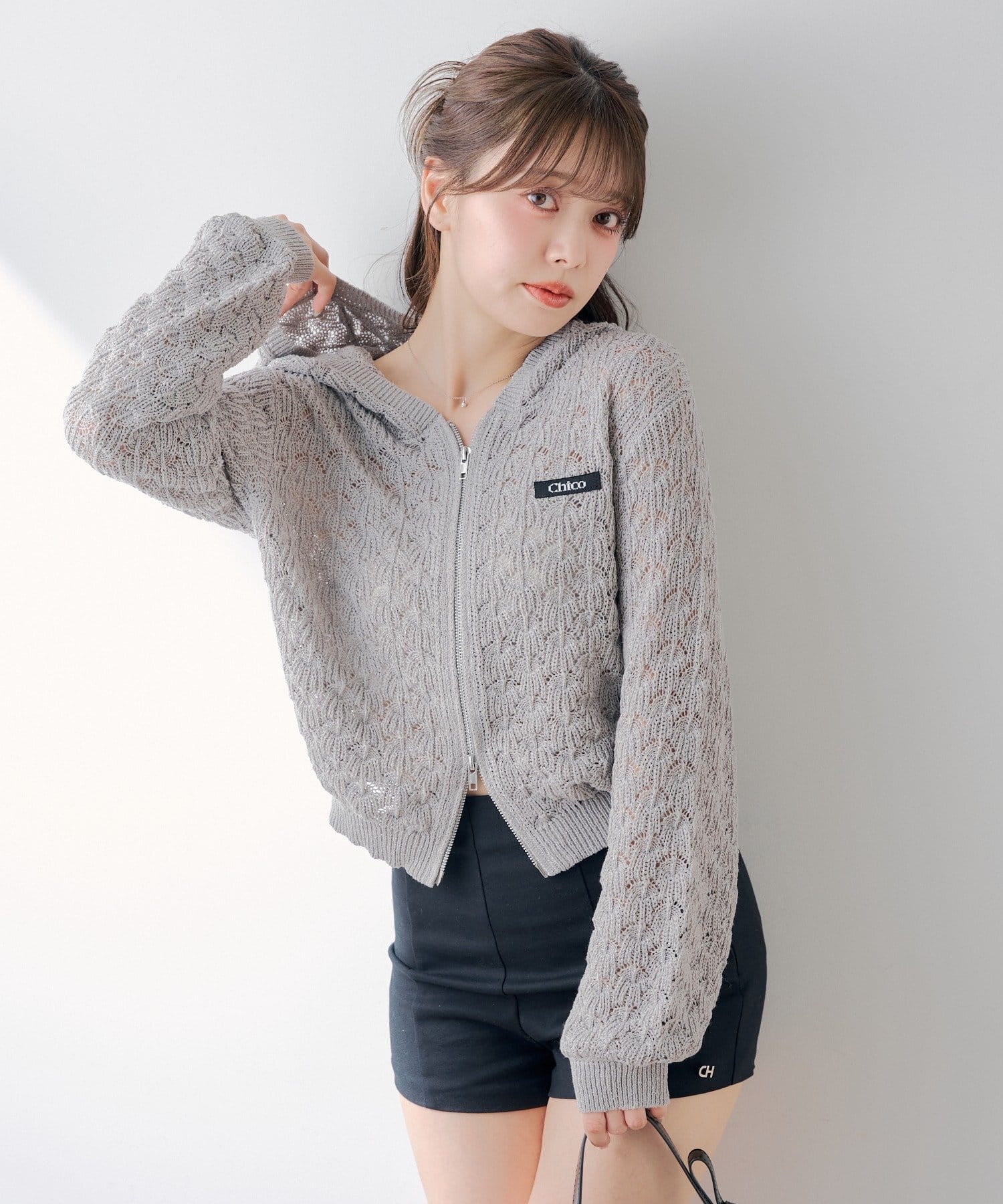 Chico(チコ) 柄編みニットフードパーカー