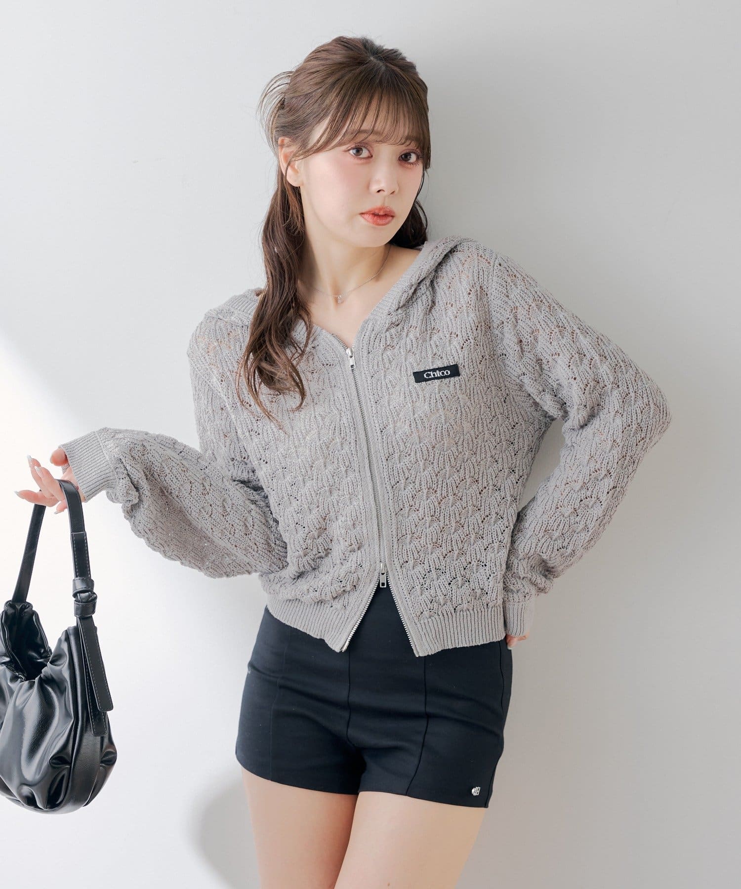 Chico(チコ) 柄編みニットフードパーカー