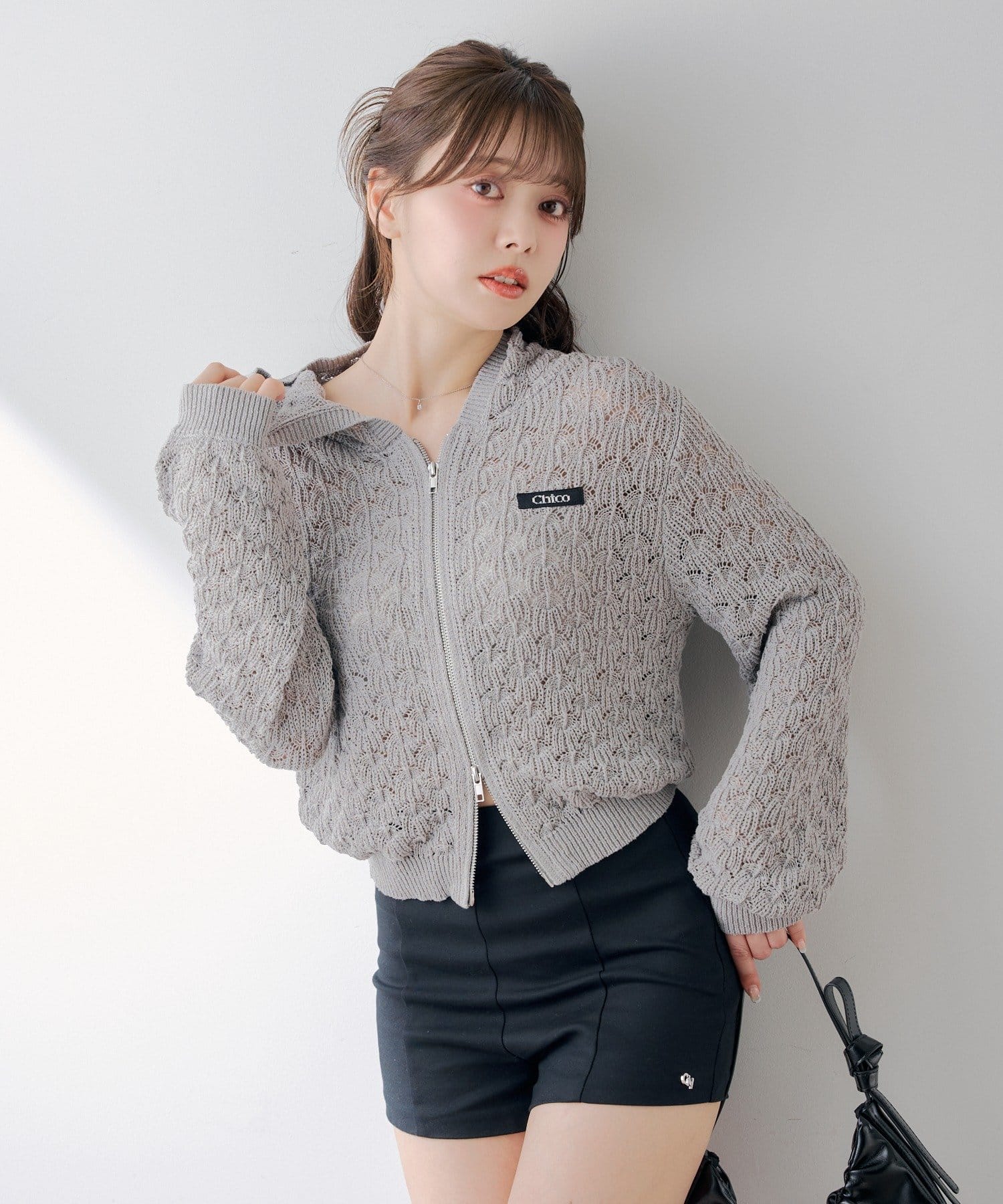 Chico(チコ) 柄編みニットフードパーカー