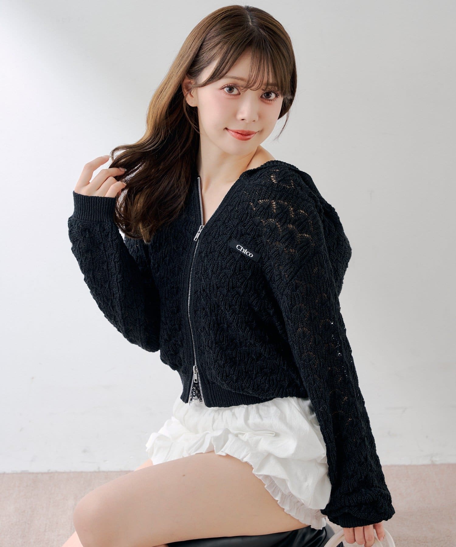 Chico(チコ) 柄編みニットフードパーカー