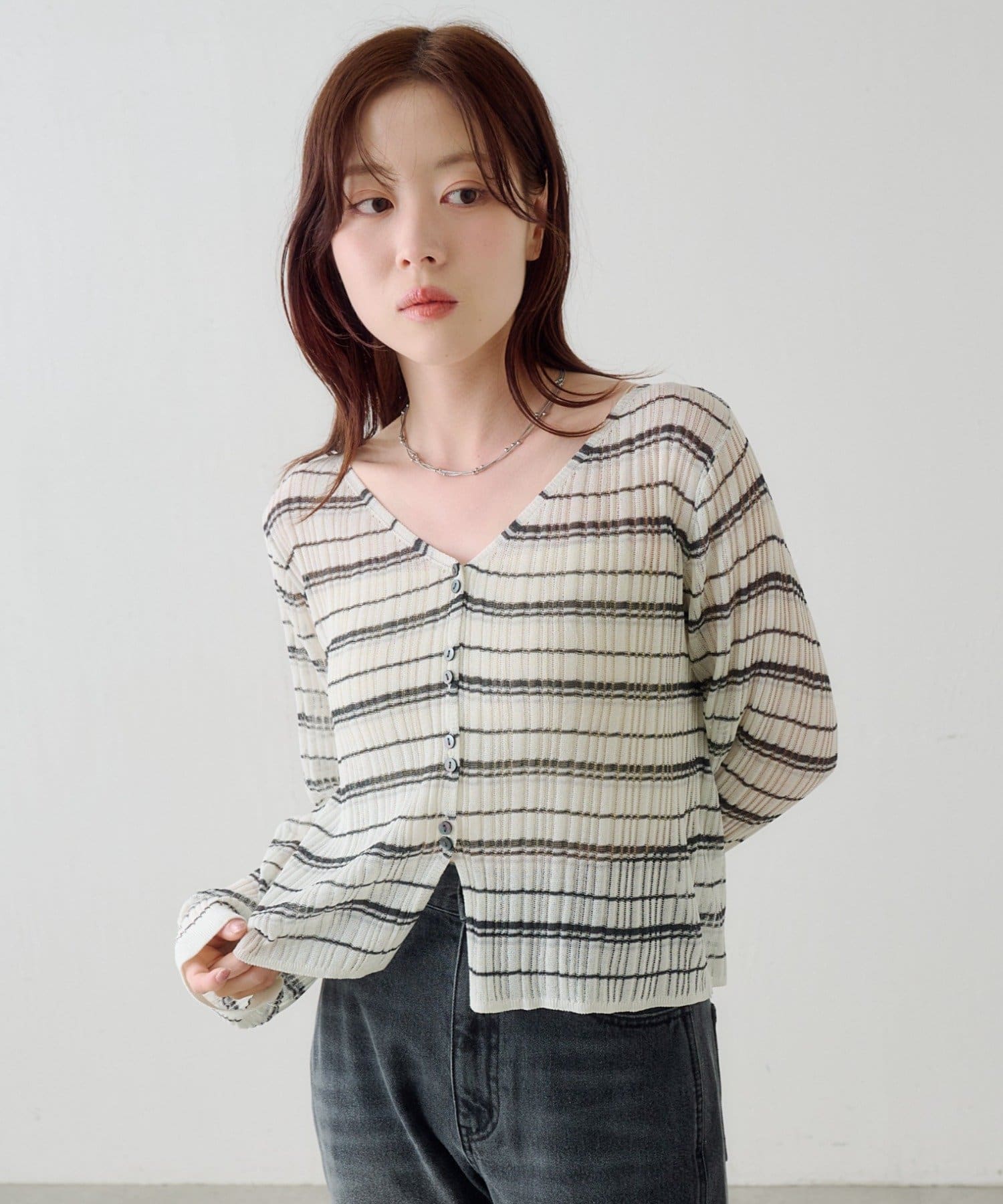 Kastane(カスタネ) ボーダーシアーカーディガン