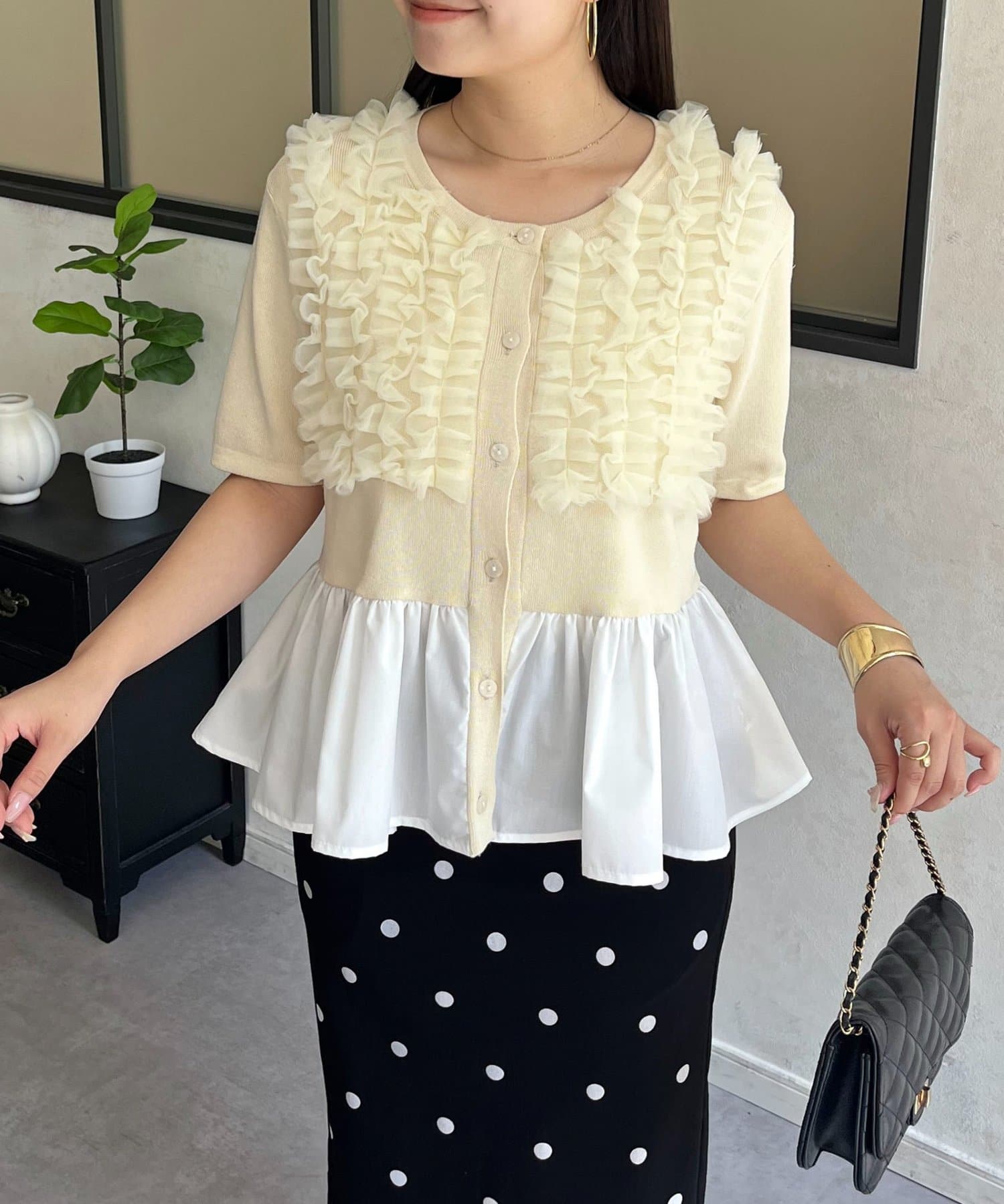 prose verse(プロズヴェール) チュールフリルドッキングペプラムニットカーディガン