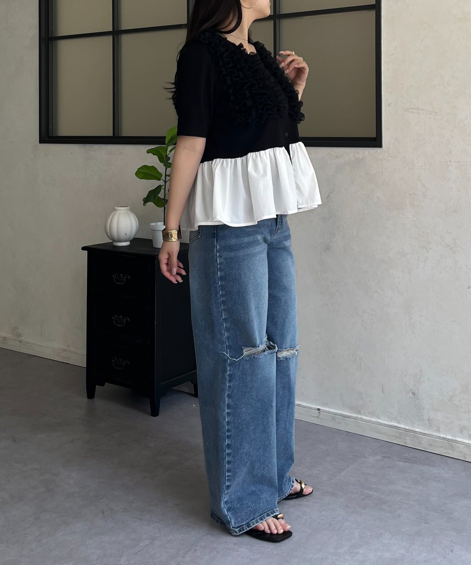 prose verse(プロズヴェール) チュールフリルドッキングペプラムニットカーディガン