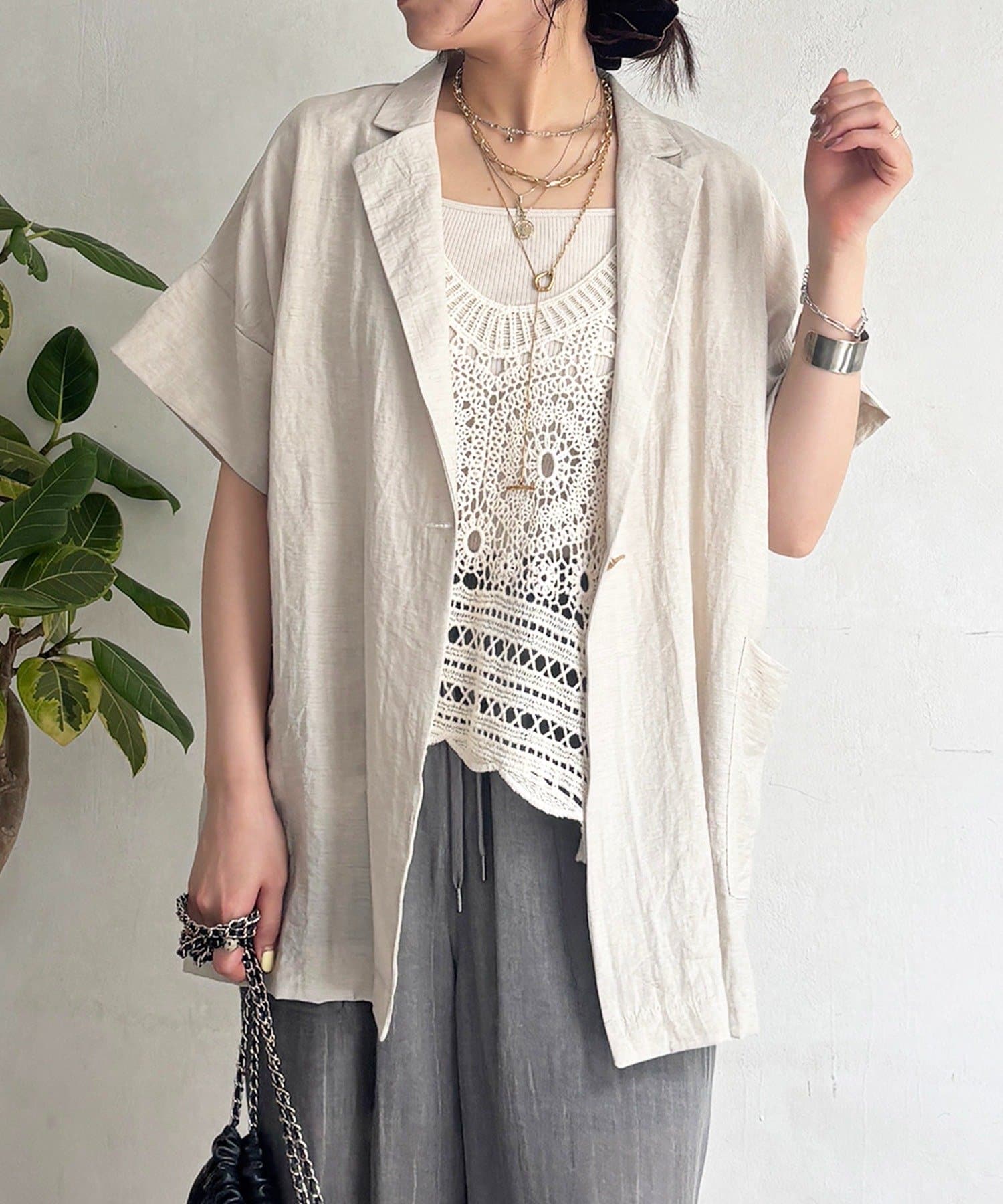 un dix cors(アンディコール) 半袖麻混ジャケット