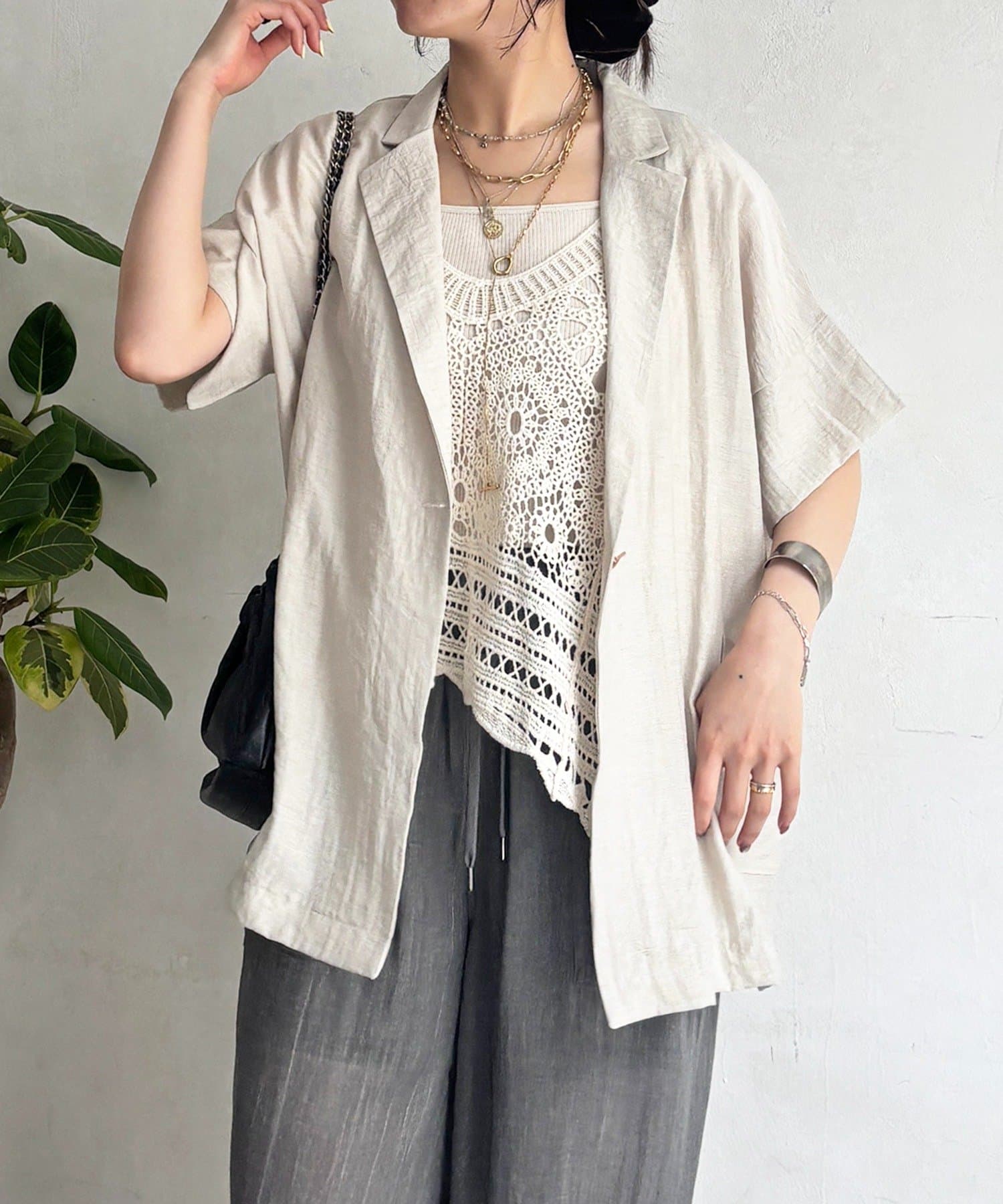 un dix cors(アンディコール) 半袖麻混ジャケット