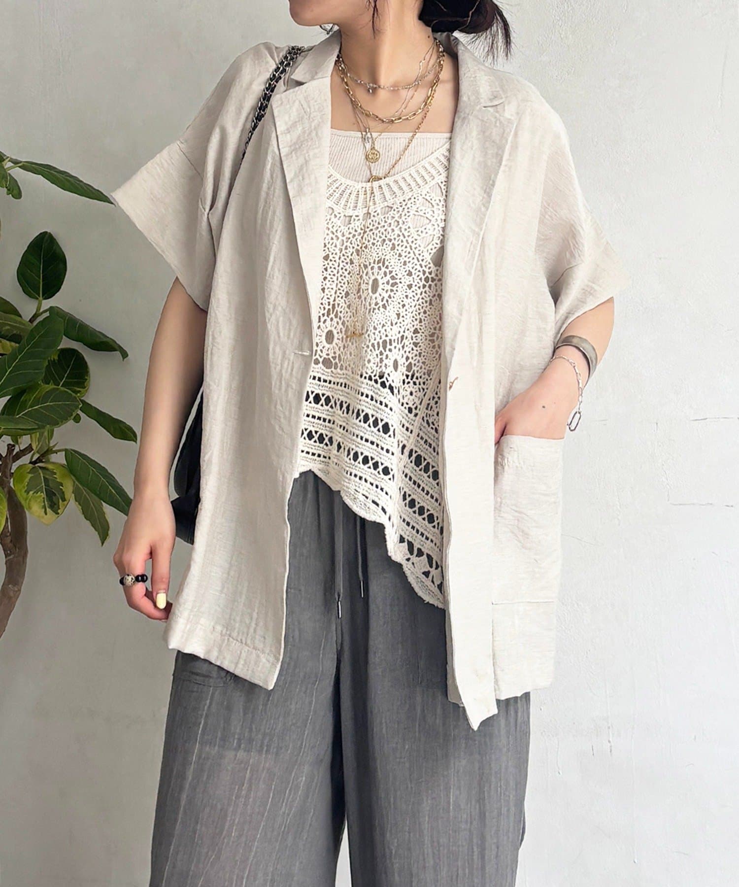 un dix cors(アンディコール) 半袖麻混ジャケット