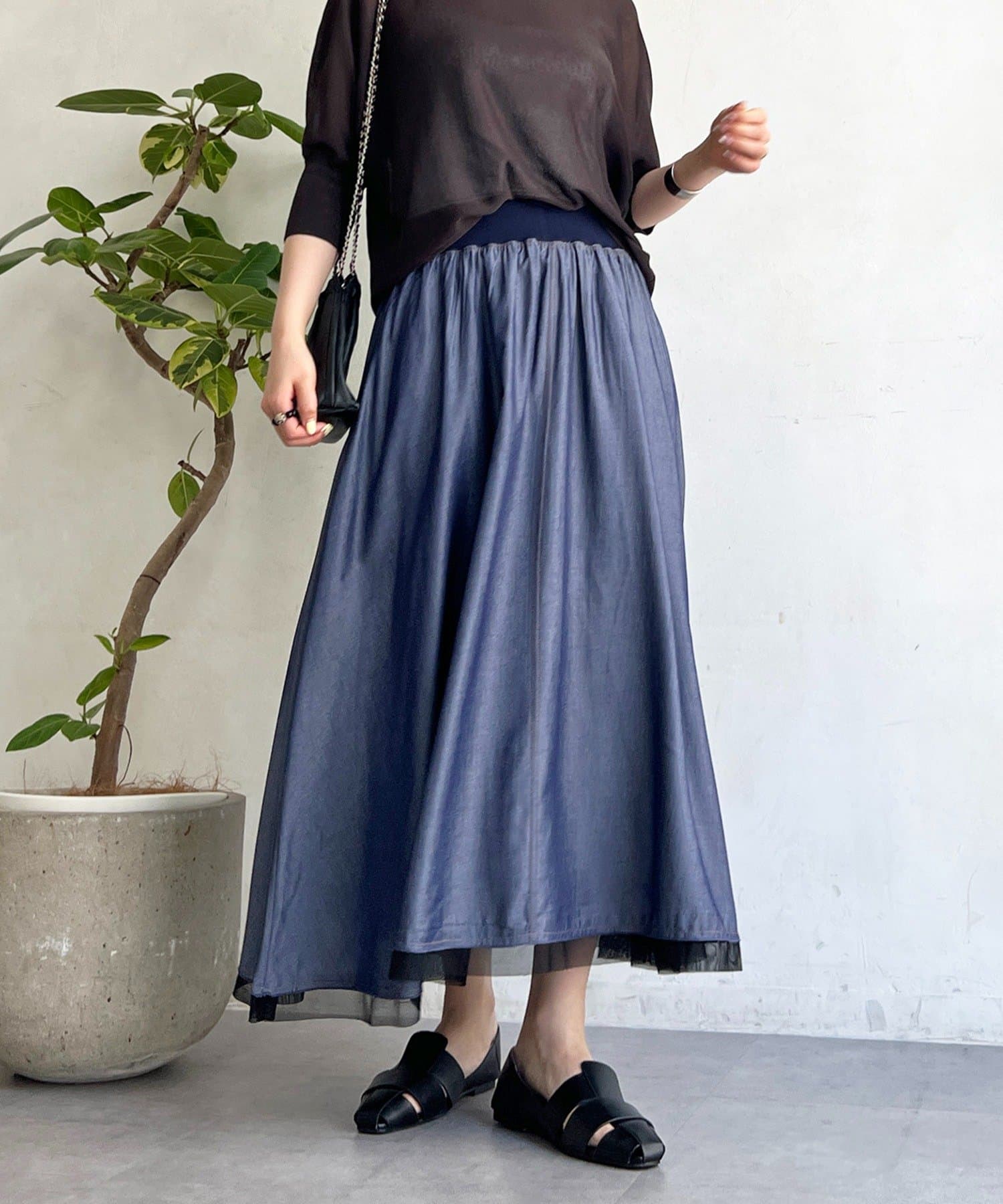 un dix cors(アンディコール) シャンブレーウエストゴムスカート