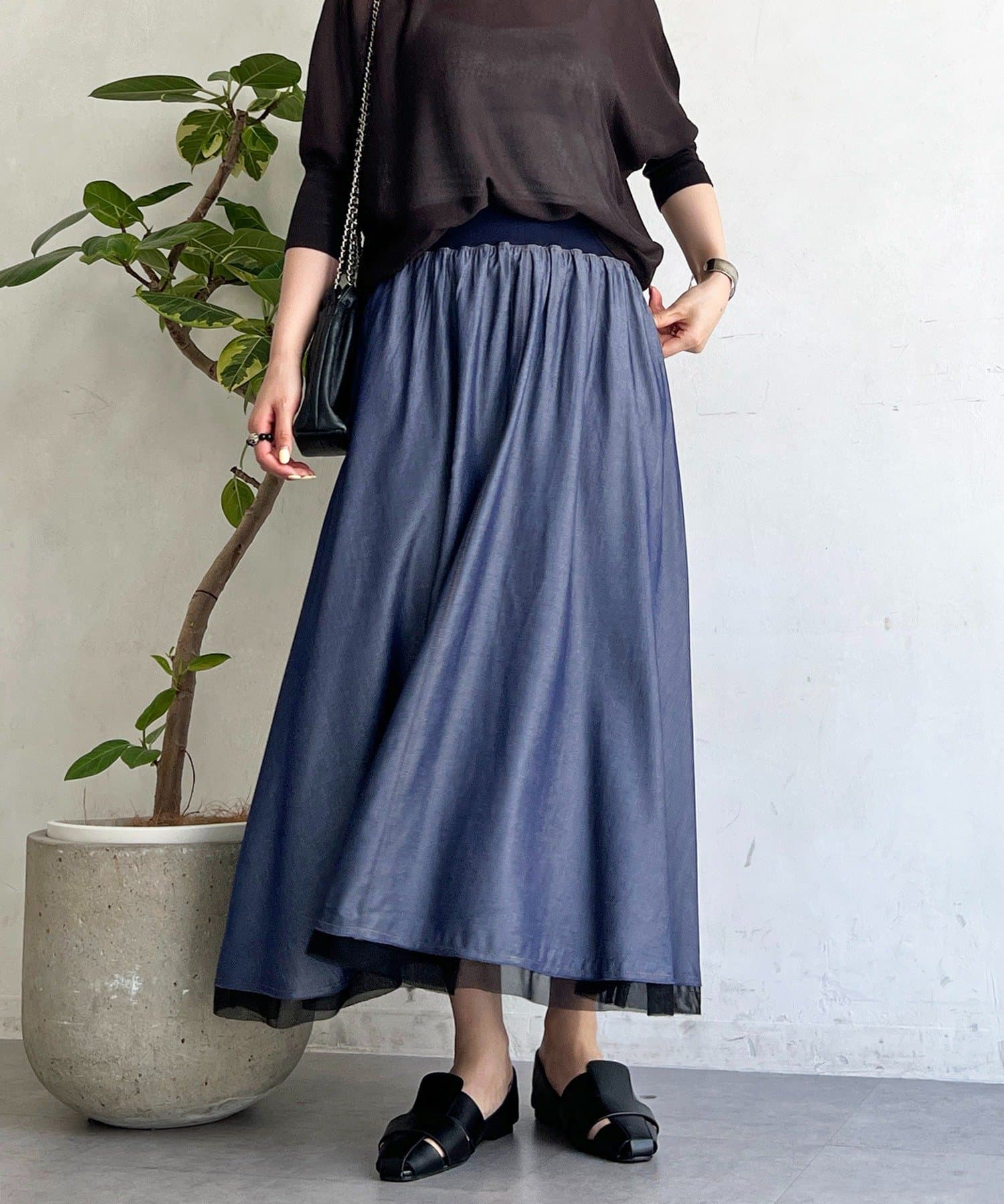 un dix cors(アンディコール) シャンブレーウエストゴムスカート