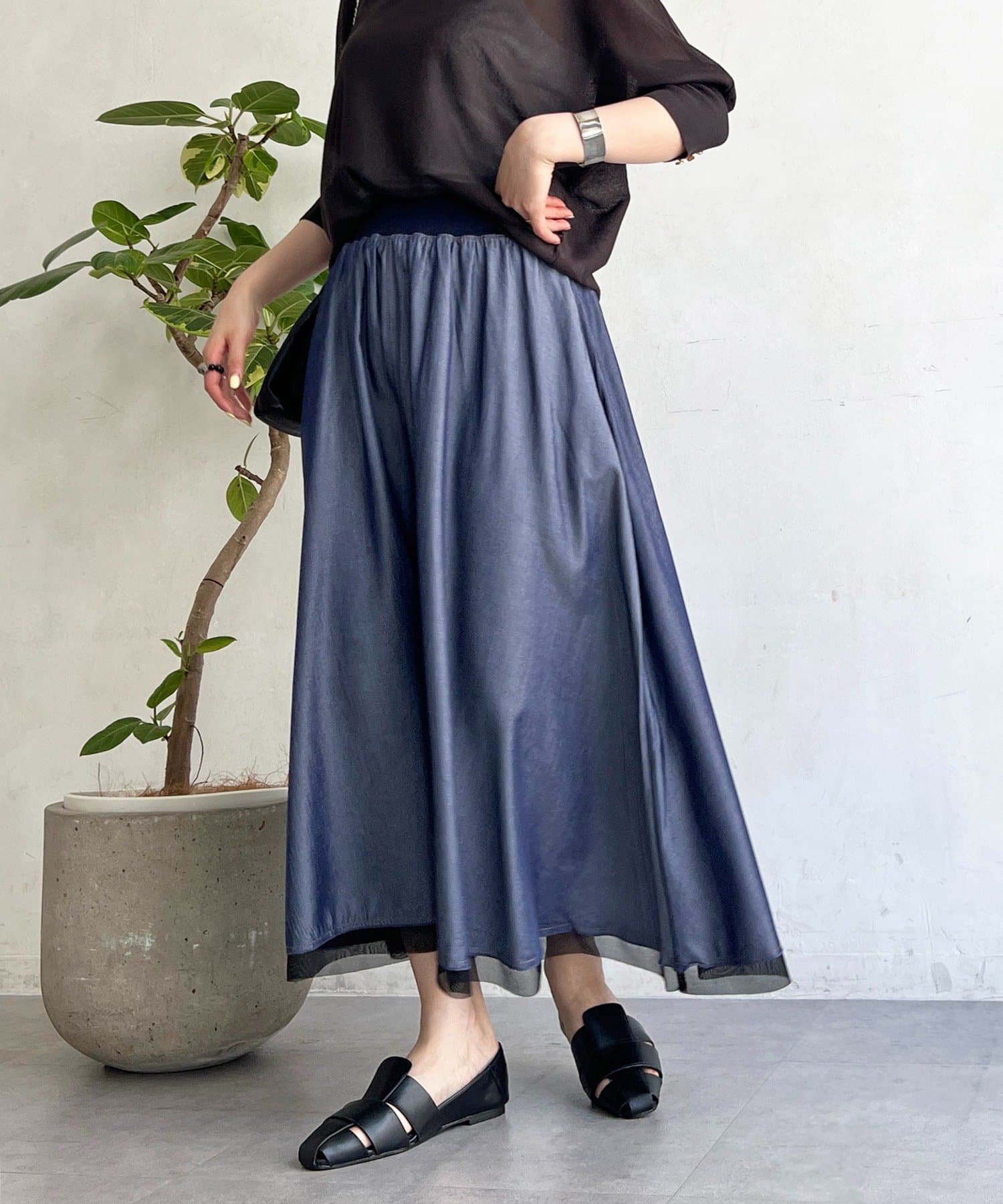 un dix cors(アンディコール) シャンブレーウエストゴムスカート