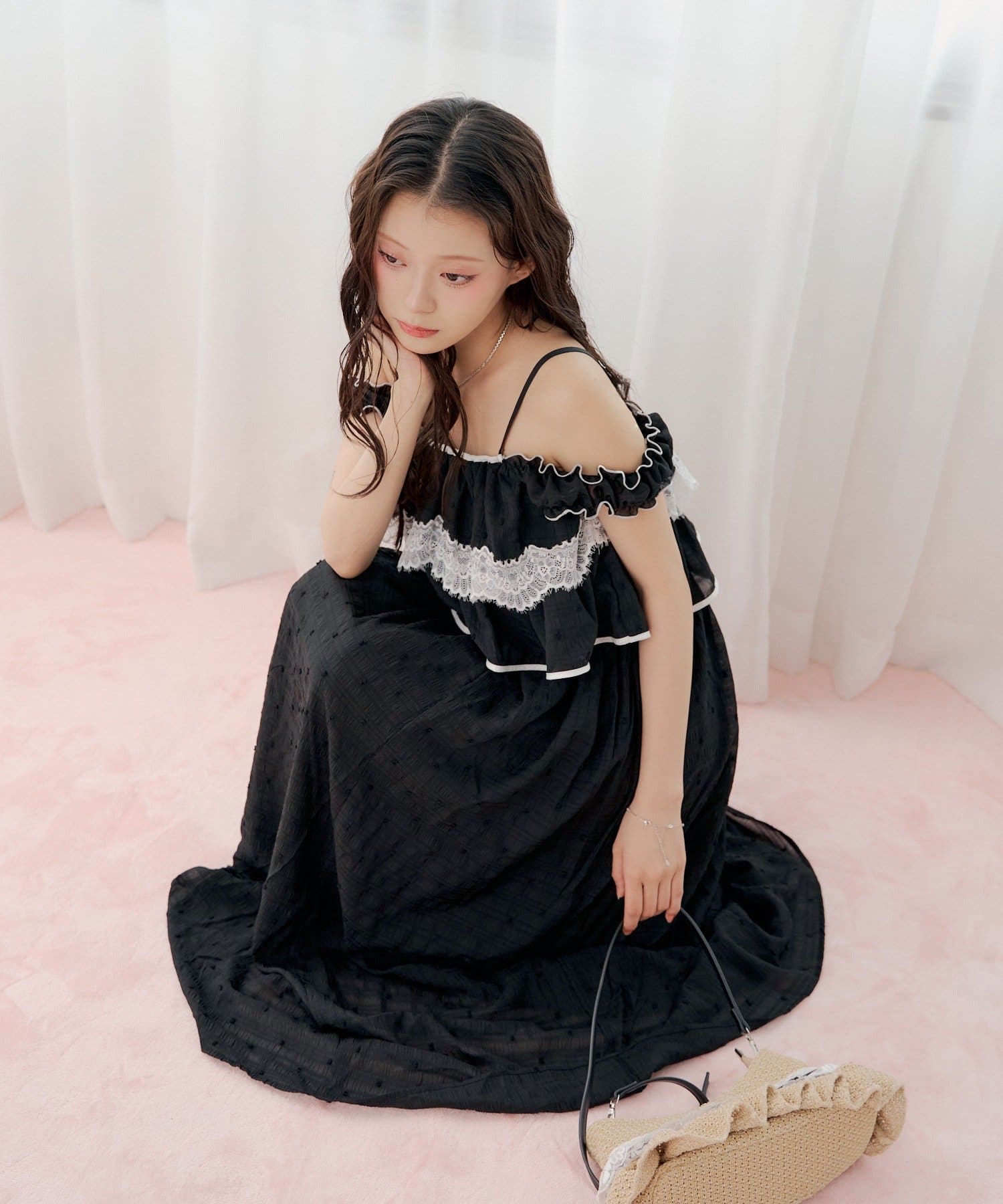 Chico(チコ) レース配色ロングワンピース