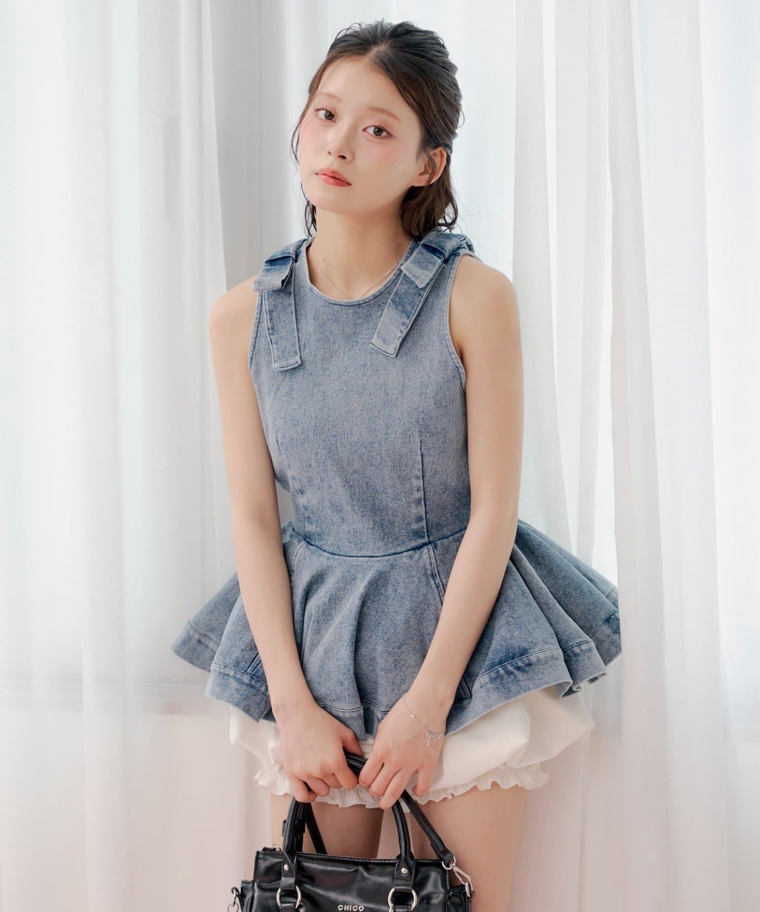 Chico(チコ) 【セットアップ対応】デニムペプラムブラウス