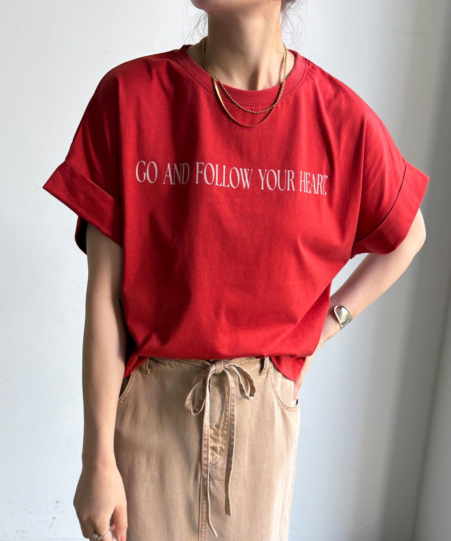 DOUDOU(ドゥドゥ) 【WEB限定】ロールアップロゴプリントワイドTEE