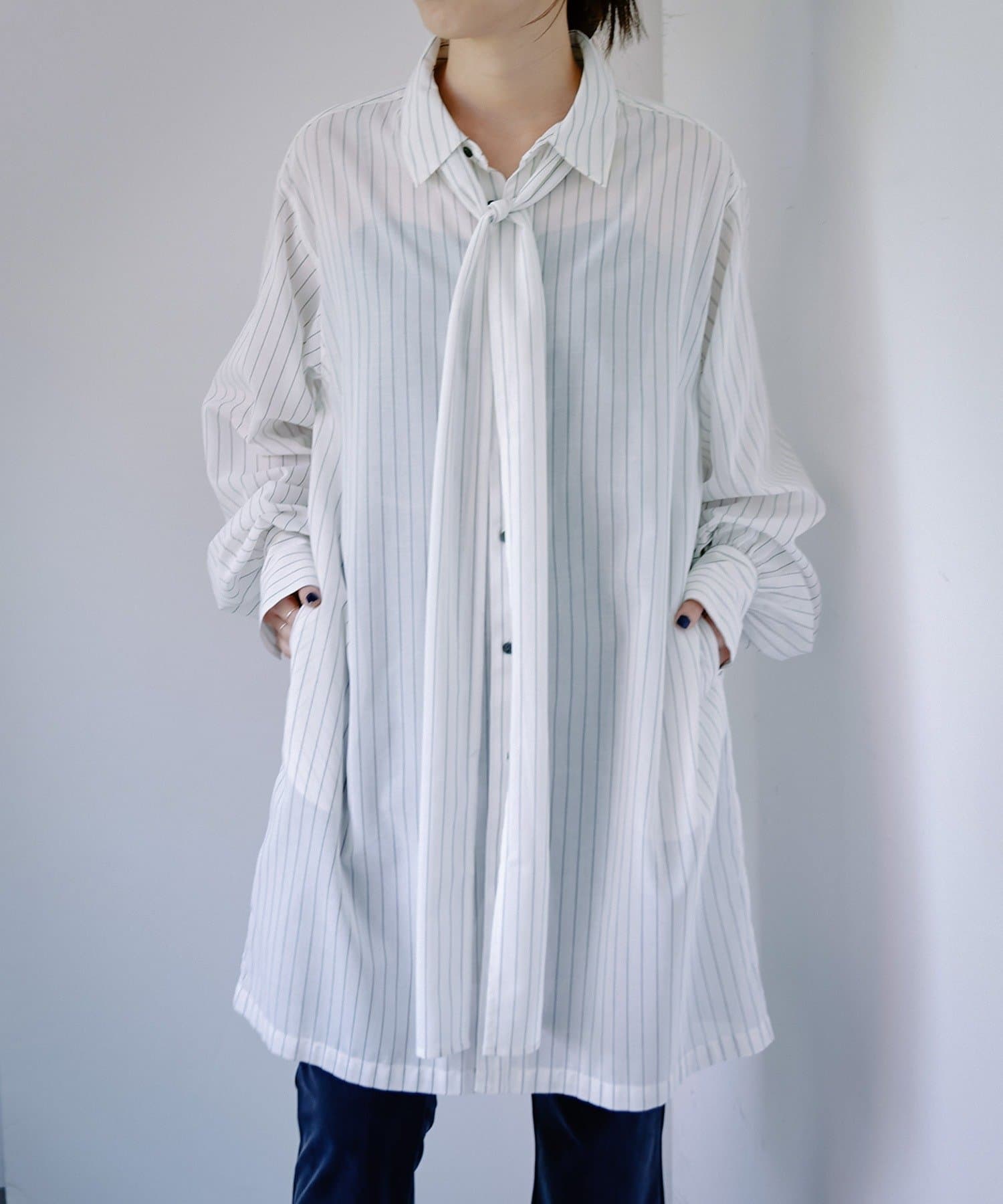 Pasterip(パセリ) Stripe sheer tie shirt