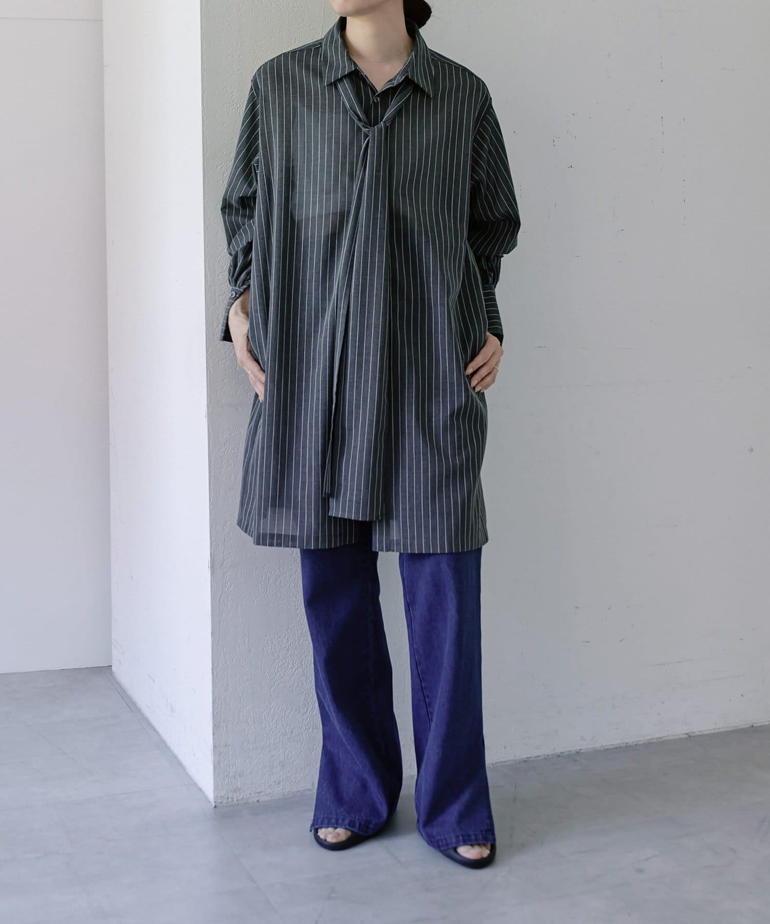 Pasterip(パセリ) Stripe sheer tie shirt