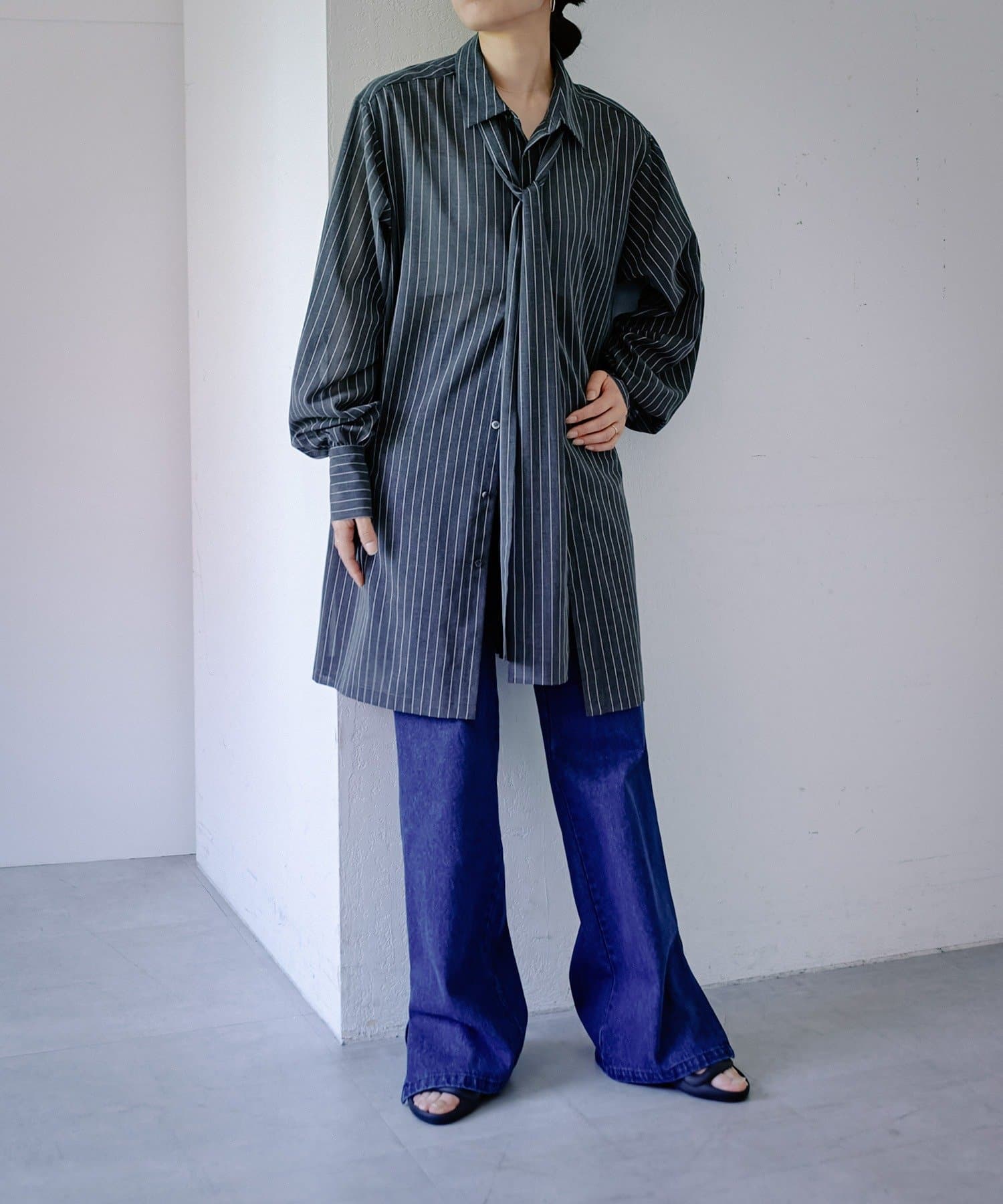 Pasterip(パセリ) Stripe sheer tie shirt