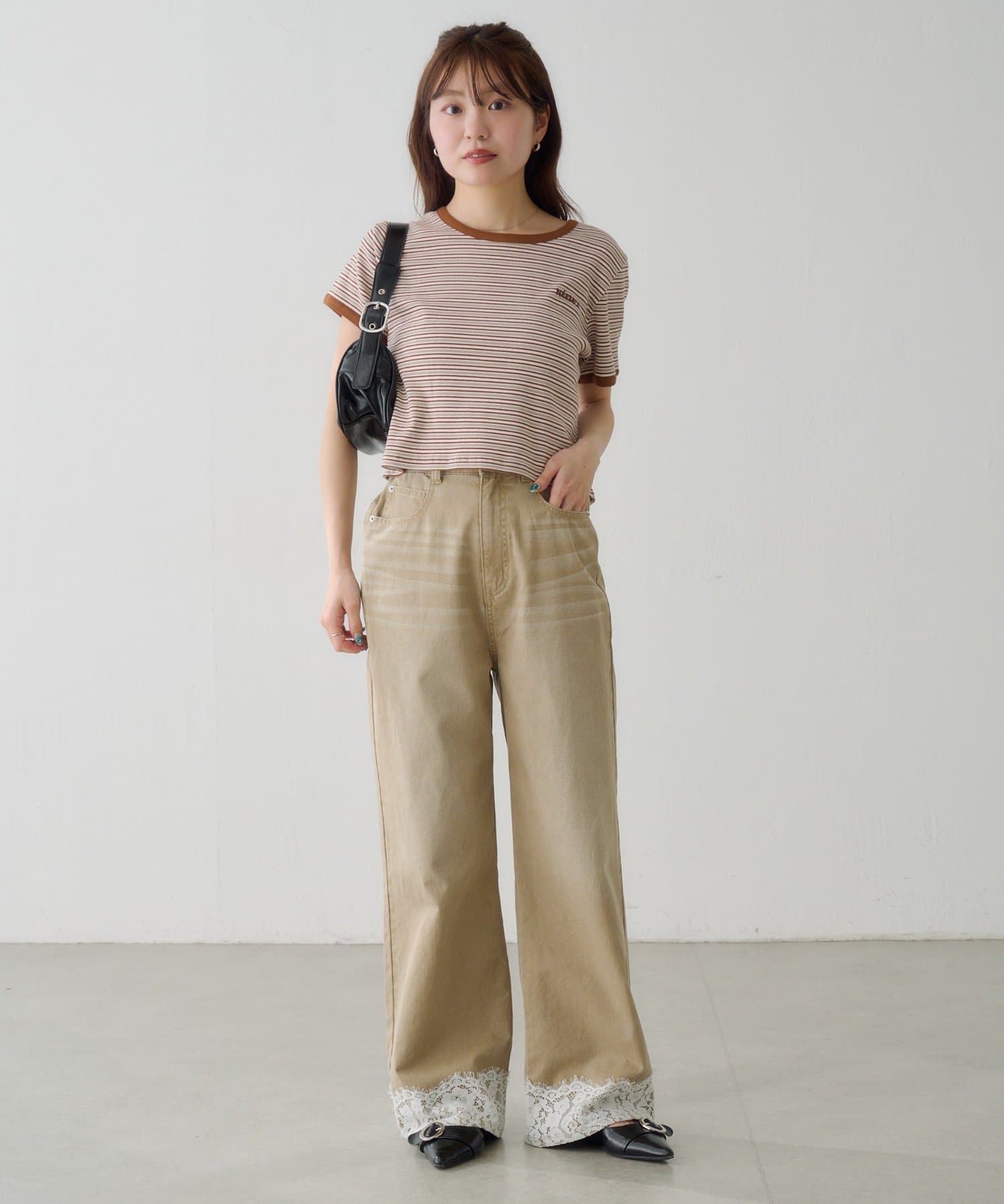 Kastane(カスタネ) ボーダー刺繍TEE