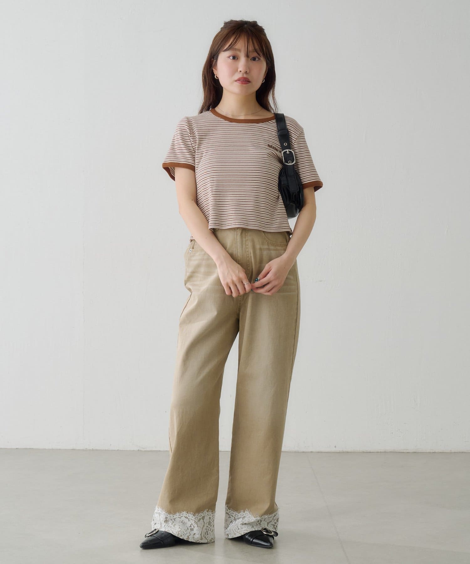 Kastane(カスタネ) ボーダー刺繍TEE