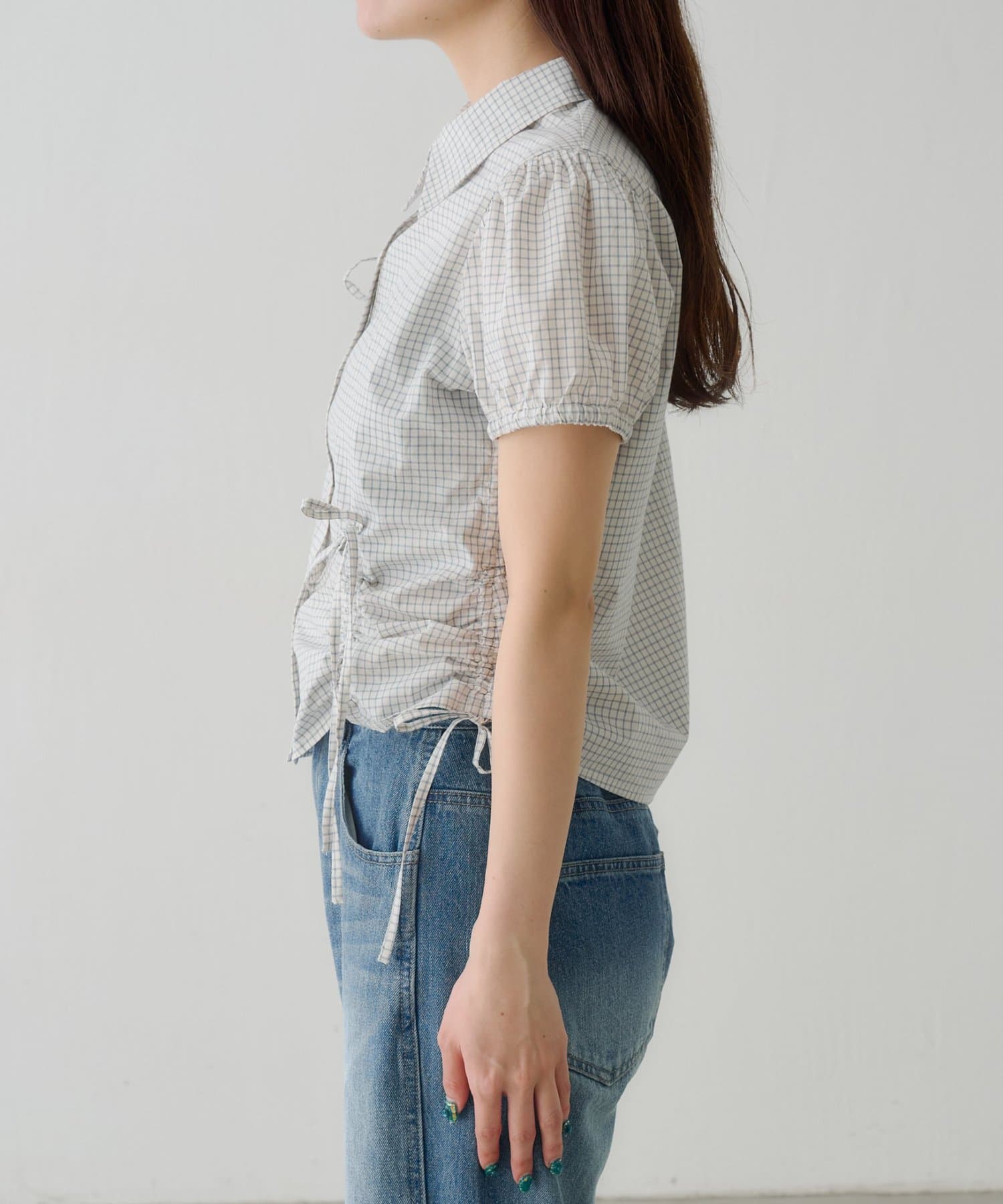 Kastane(カスタネ) 【WEB先行/チェック&無地】パフリボンシャツ