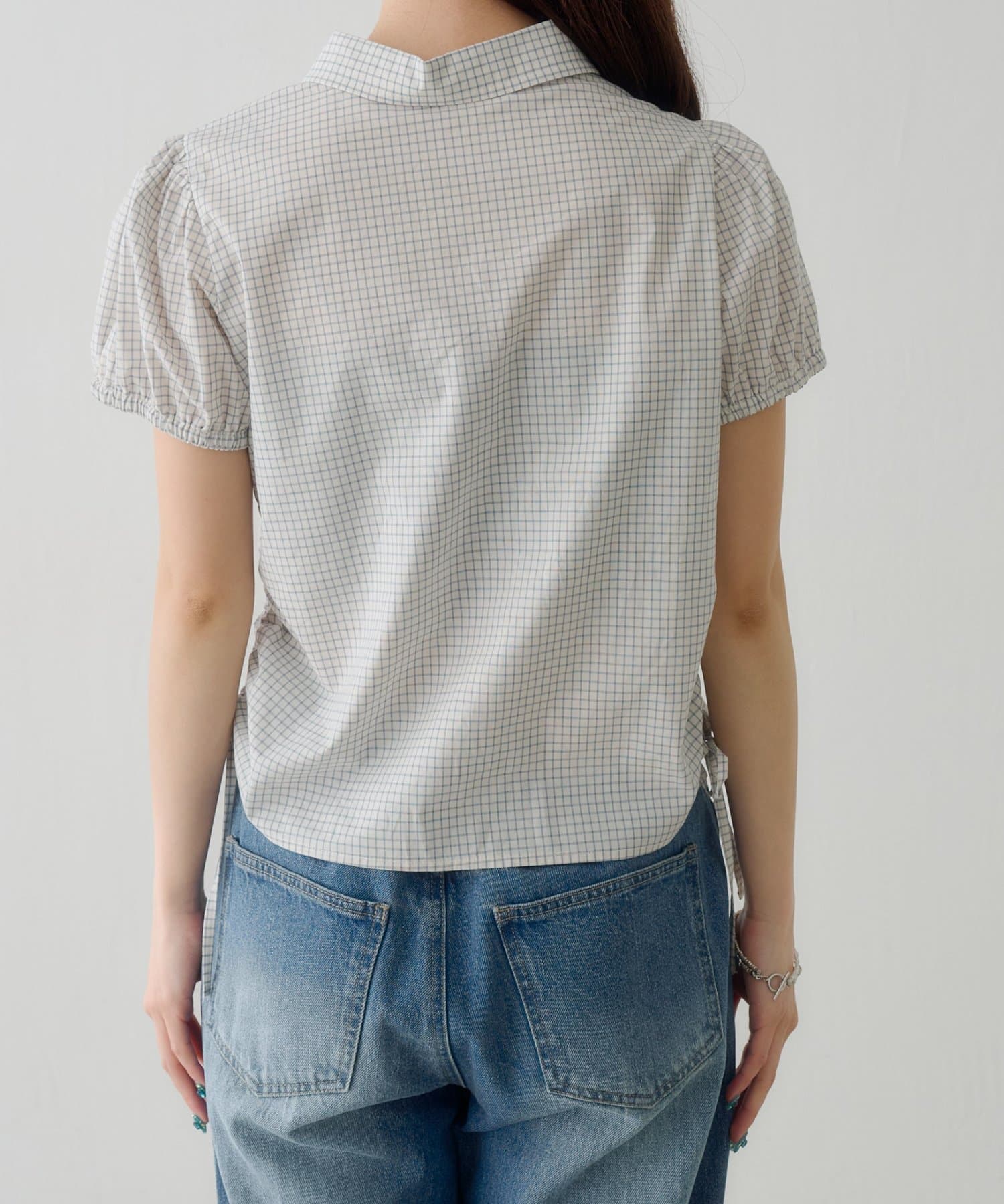 Kastane(カスタネ) 【WEB先行/チェック&無地】パフリボンシャツ