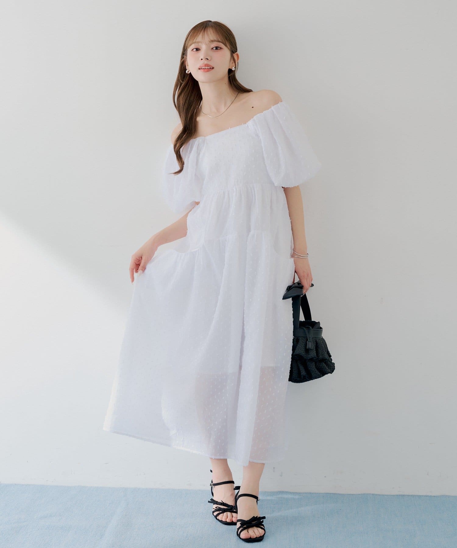 Chico(チコ) 【SALON  by Chico】パフ袖ドビーロングワンピース