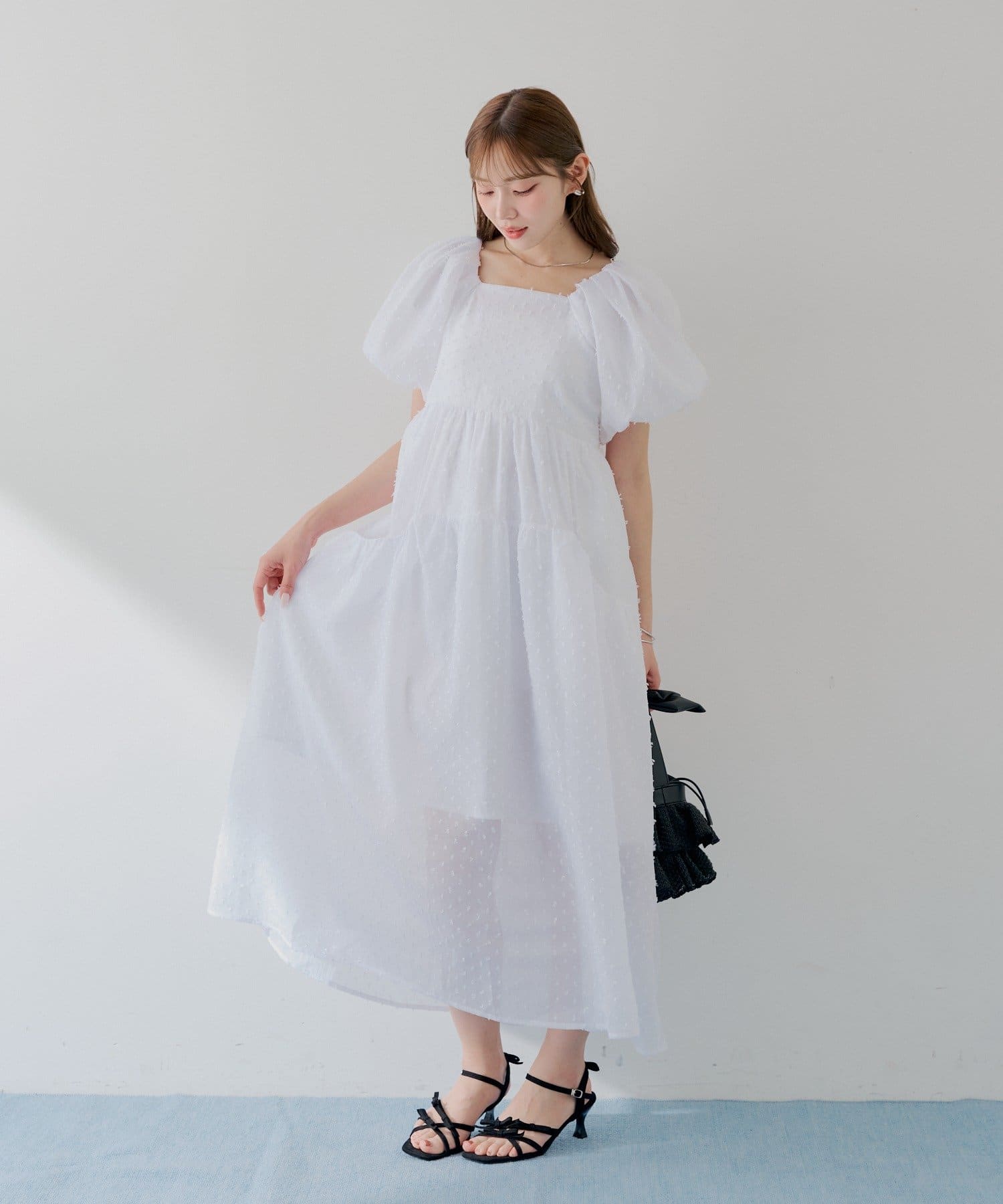 Chico(チコ) 【SALON  by Chico】パフ袖ドビーロングワンピース