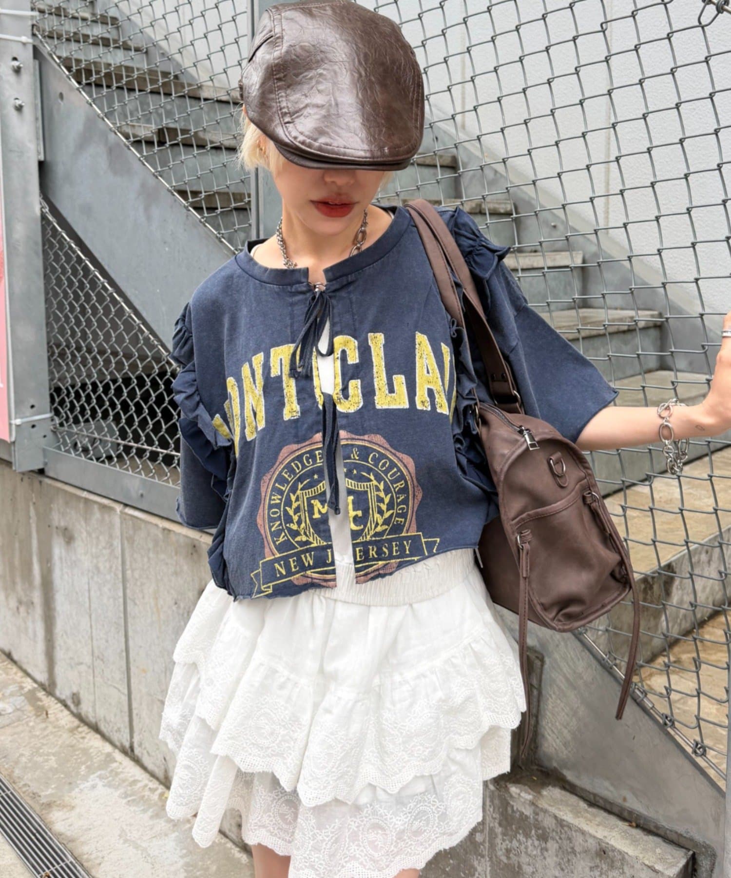 w closet(ダブルクローゼット) 【4色展開】前リボンカレッジTee