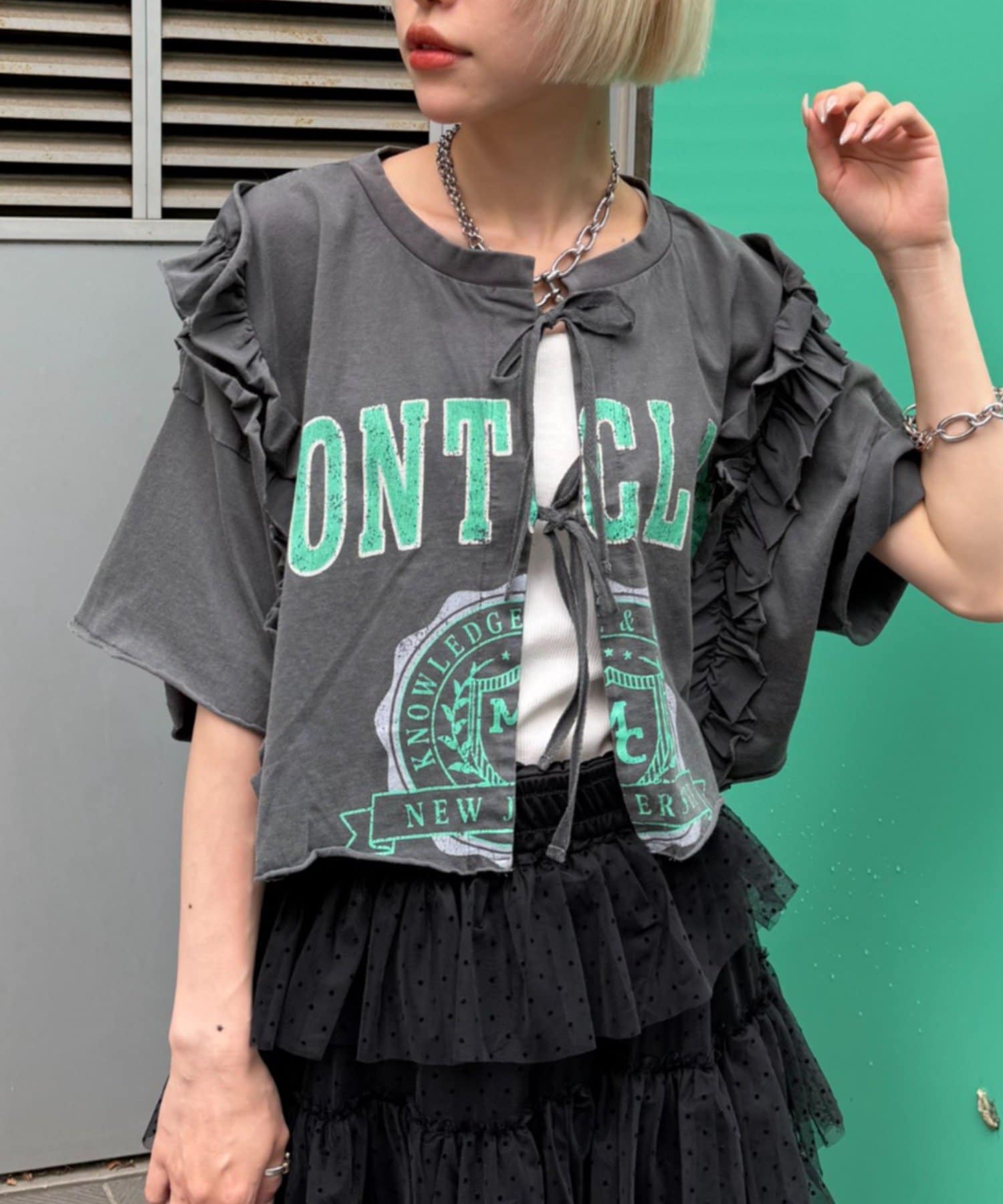 w closet(ダブルクローゼット) 【4色展開】前リボンカレッジTee